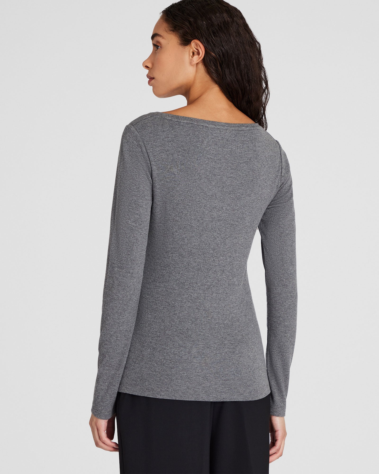 CLUB MONACO - Bowee Long-Sleeve Scoop Neck Tee - Medium Heather Grey
