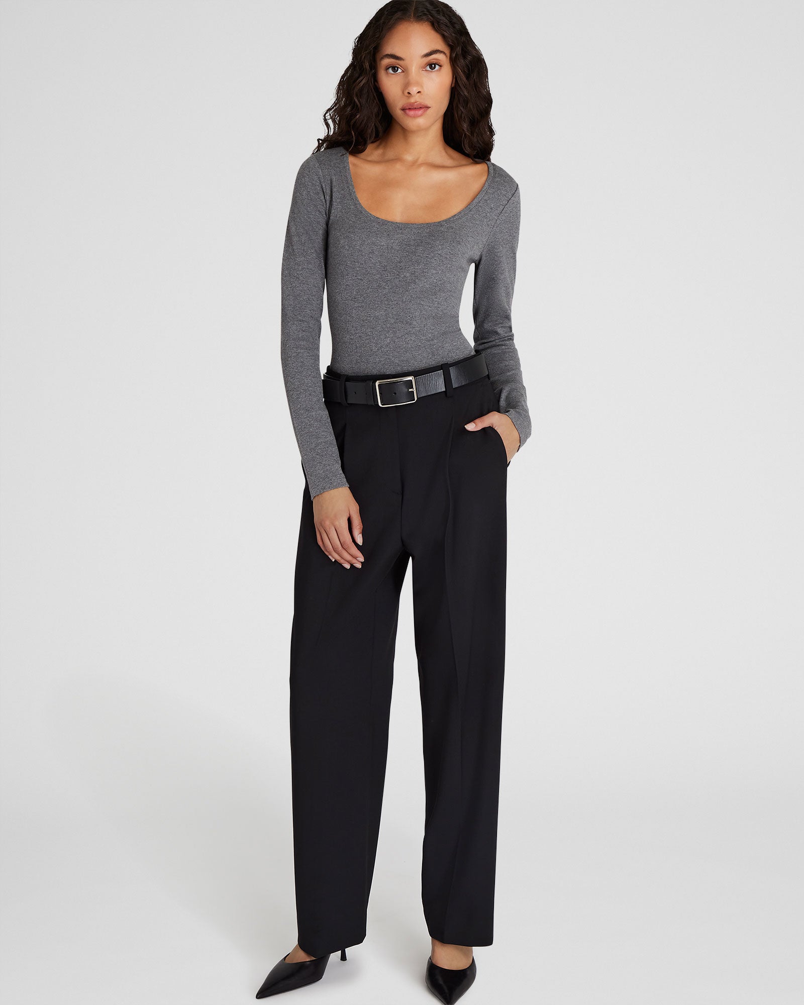 CLUB MONACO - Bowee Long-Sleeve Scoop Neck Tee - Medium Heather Grey