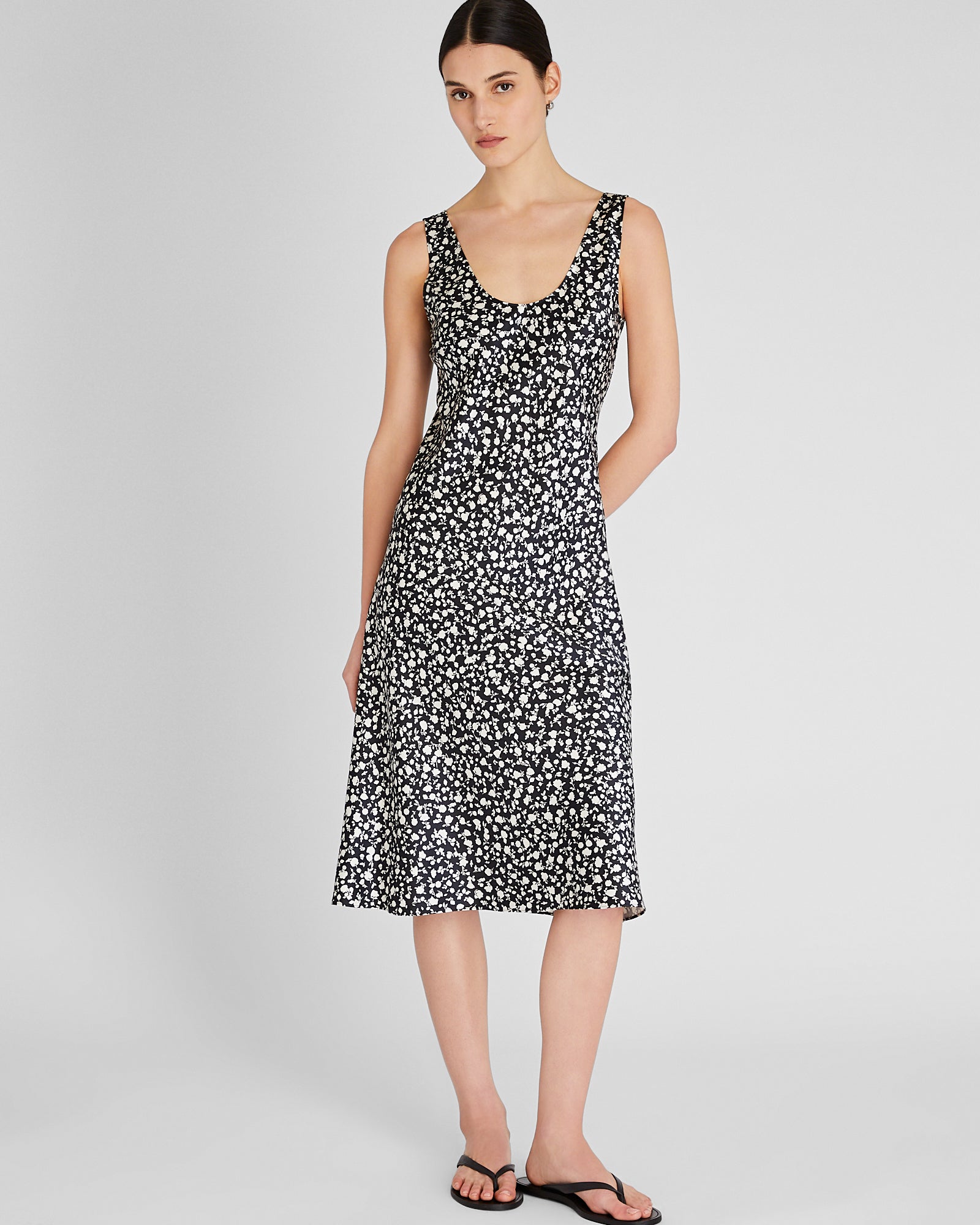 CLUB MONACO - Printed Scoop Neck Midi Slip Dress - Black