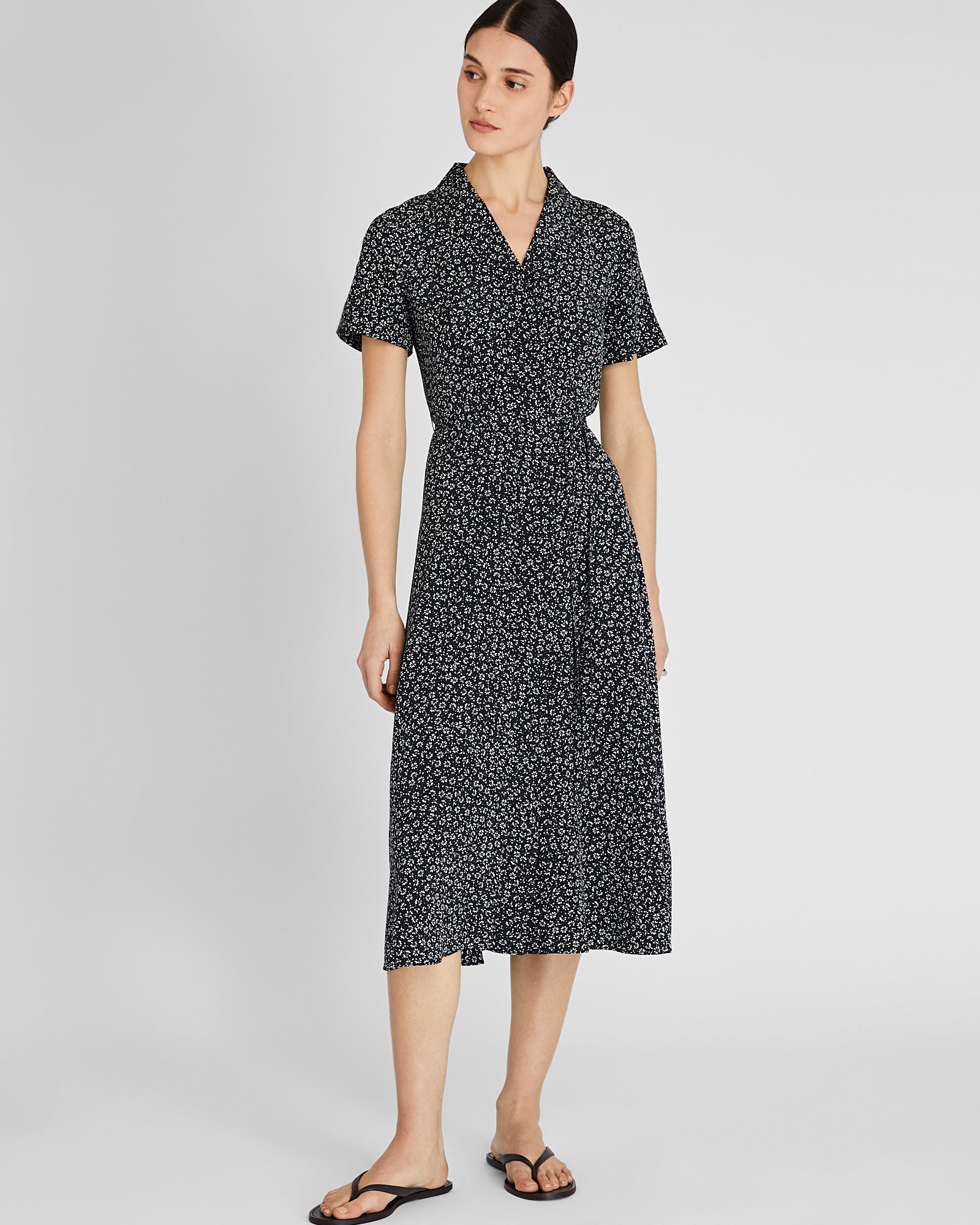 CLUB MONACO - Belted Silk Midi Shirt Dress - Black Base