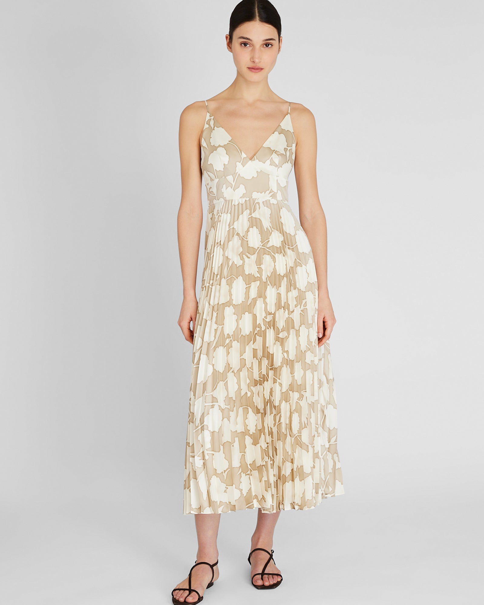 CLUB MONACO - V-Neck Pleated Maxi Dress - Cream Base