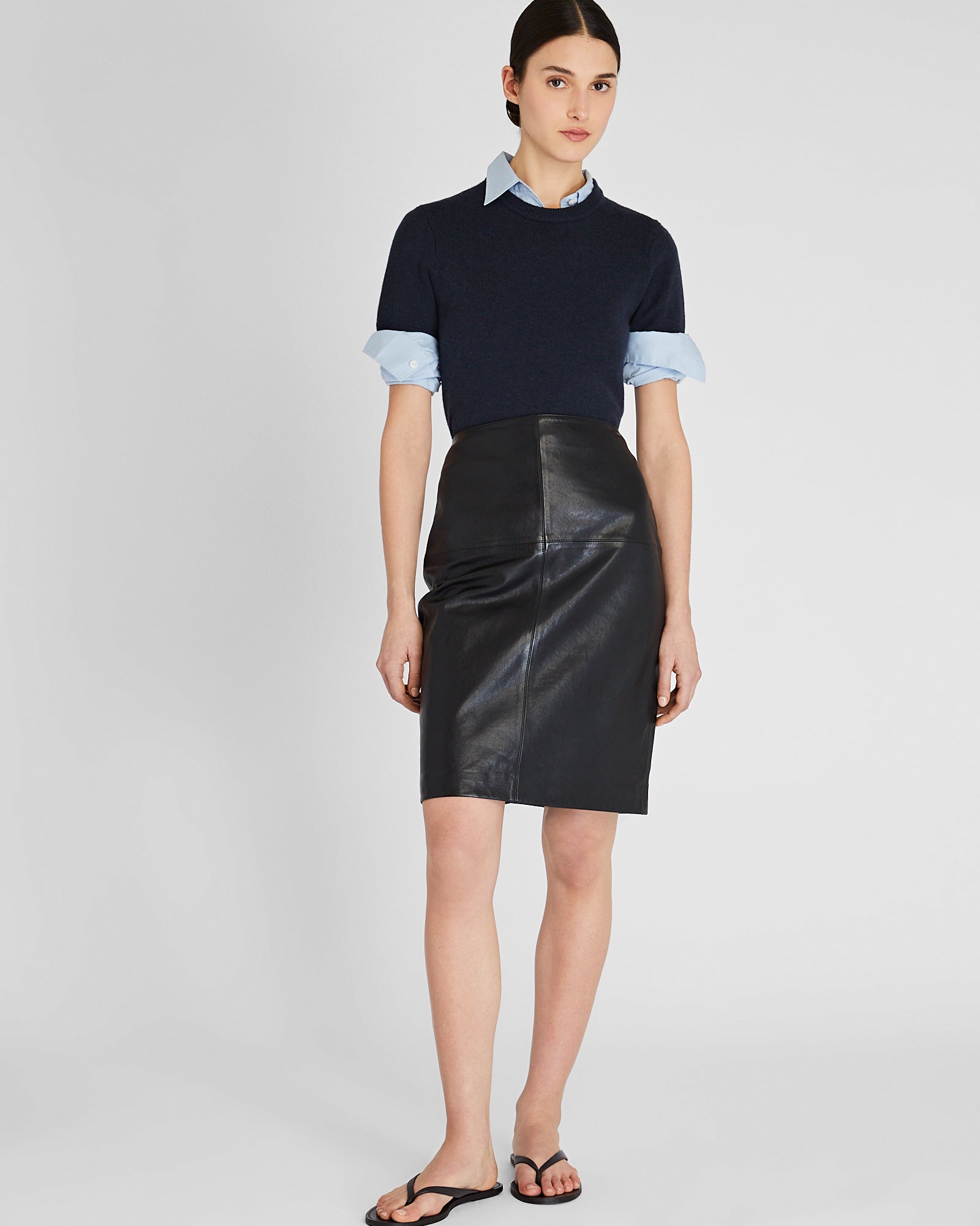 CLUB MONACO - Leather Midi Pencil Skirt - Noir