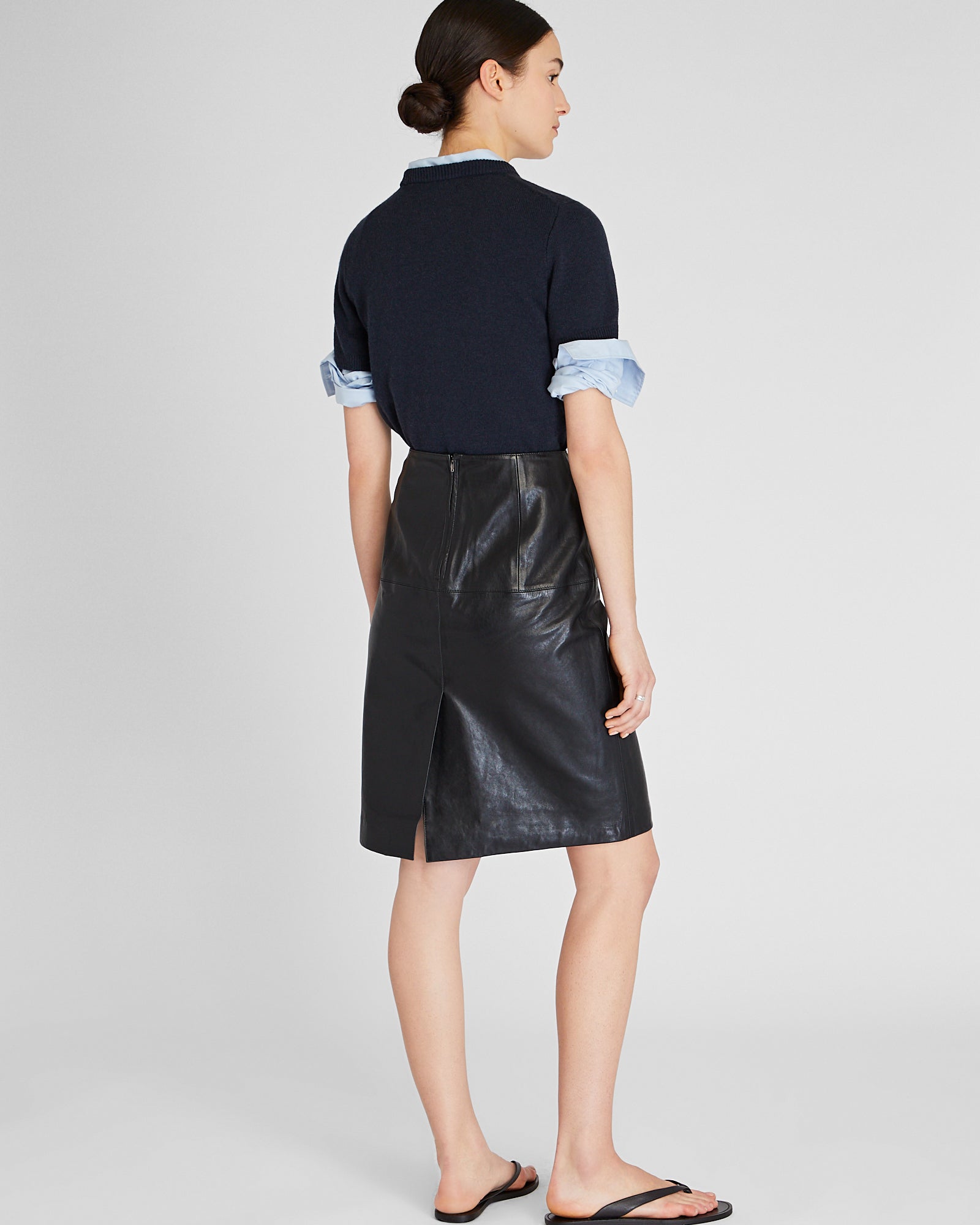 CLUB MONACO - Leather Midi Pencil Skirt - Noir