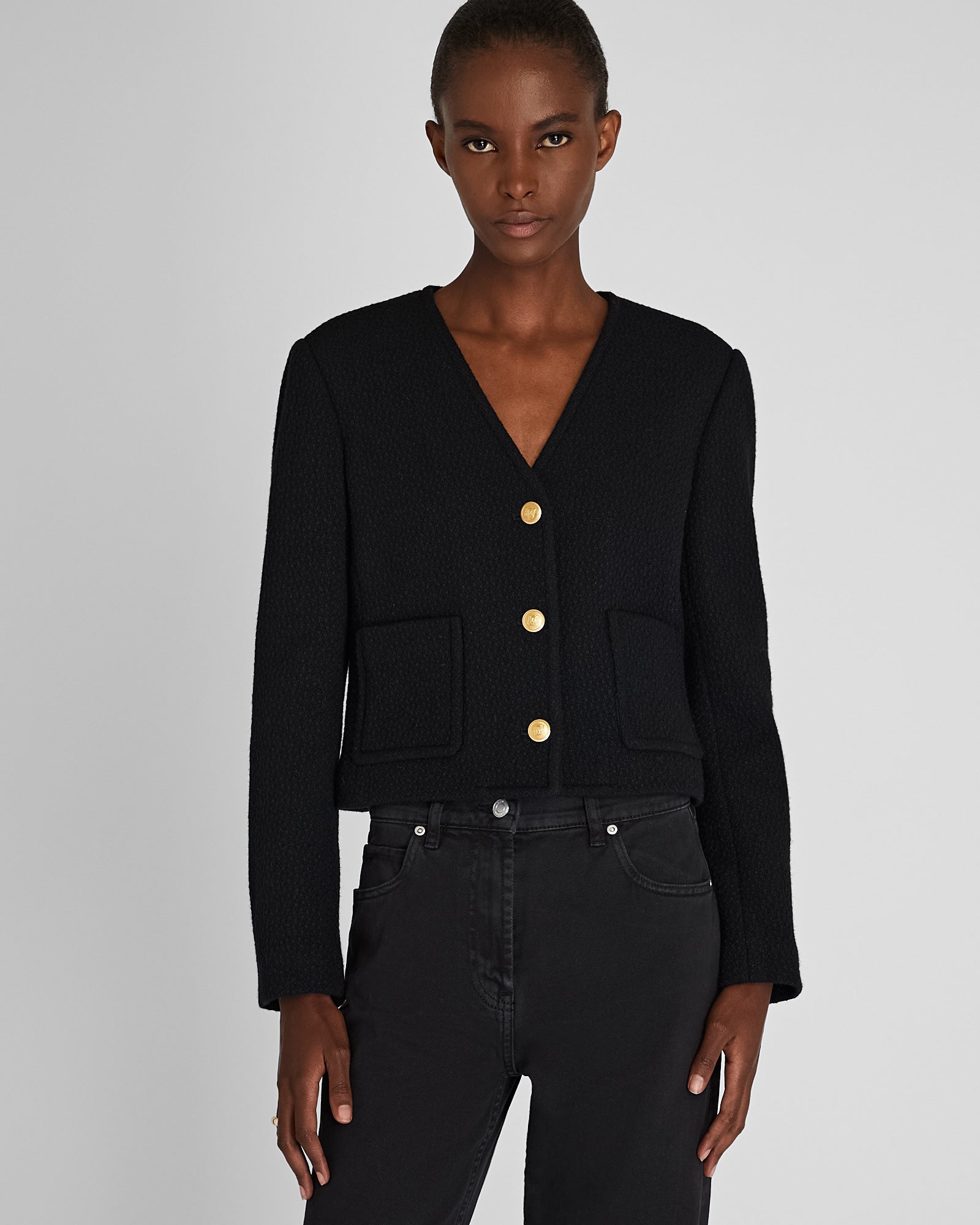 CLUB MONACO - Veste en tweed à col en V - Noir