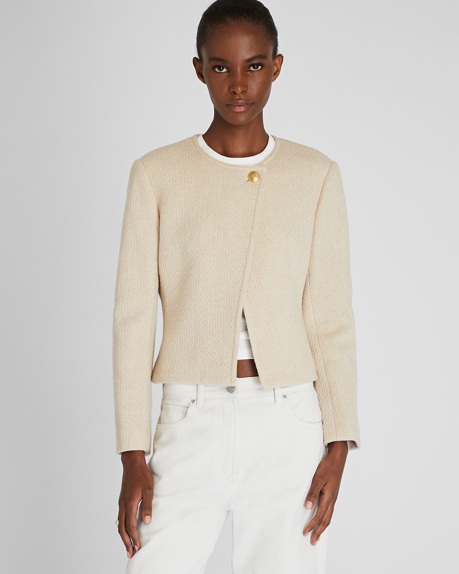CLUB MONACO - Wrap-Front Tweed Jacket - Light Beige