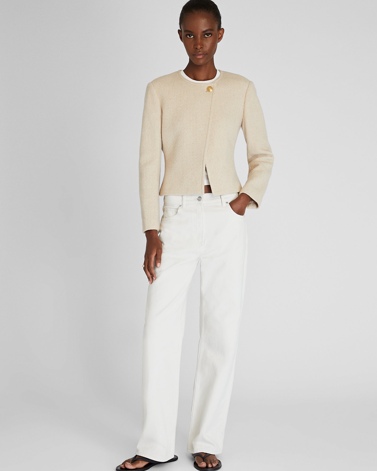 CLUB MONACO - Wrap-Front Tweed Jacket - Light Beige