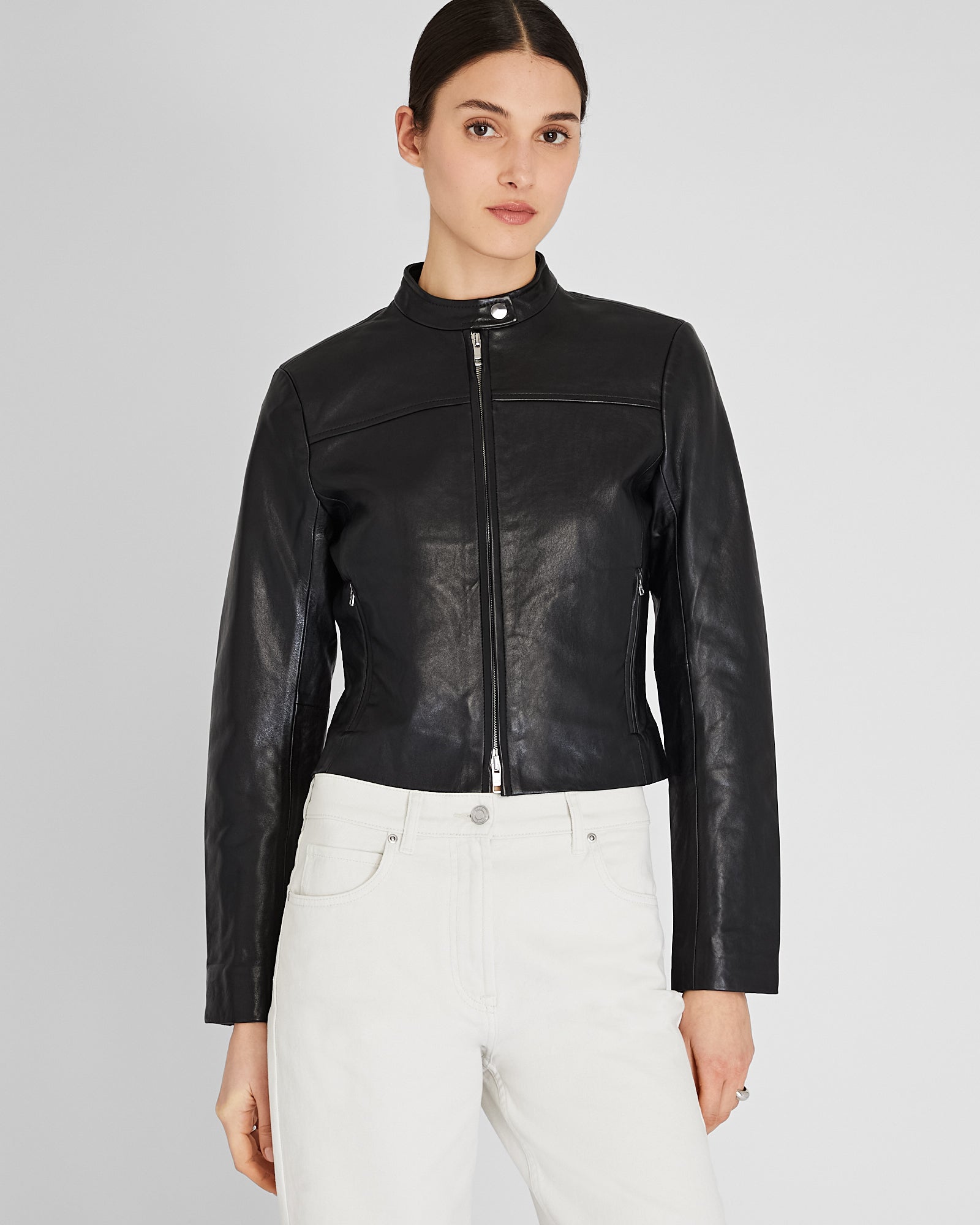 CLUB MONACO - Leather Racer Jacket - Noir