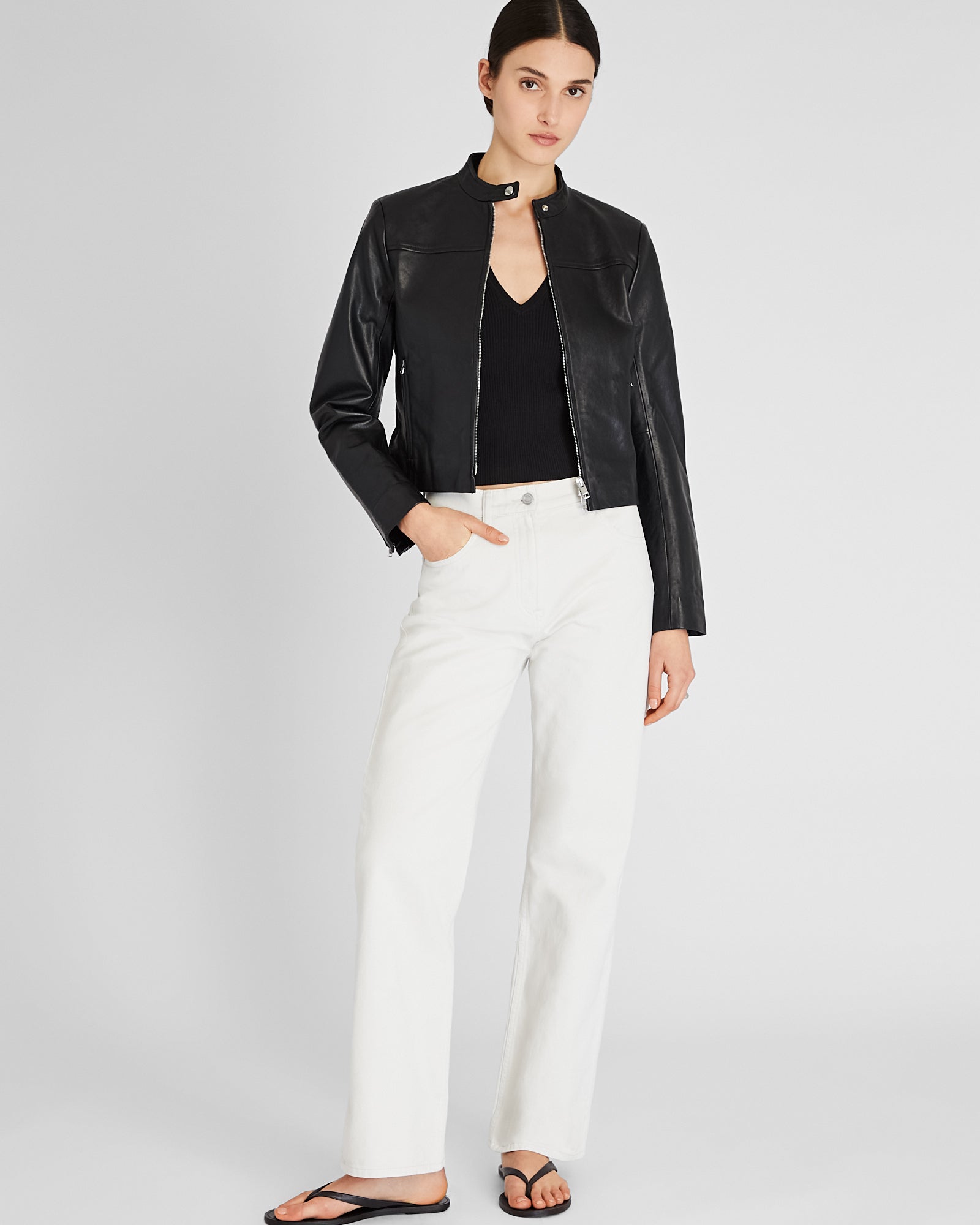 CLUB MONACO - Leather Racer Jacket - Noir