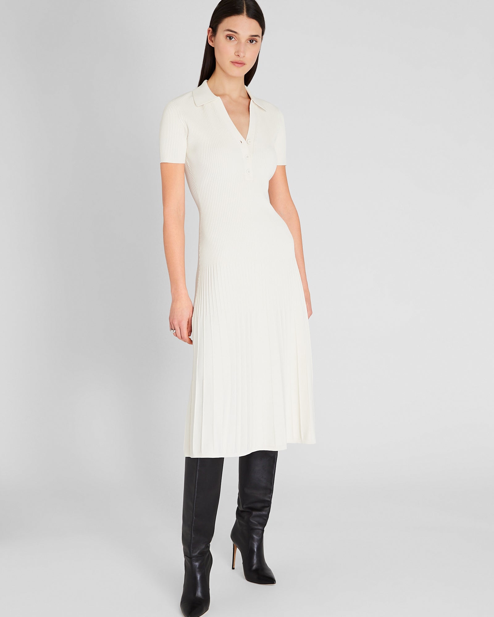 CLUB MONACO - Robe mi-longue à col Johnny - Blanc Cassé