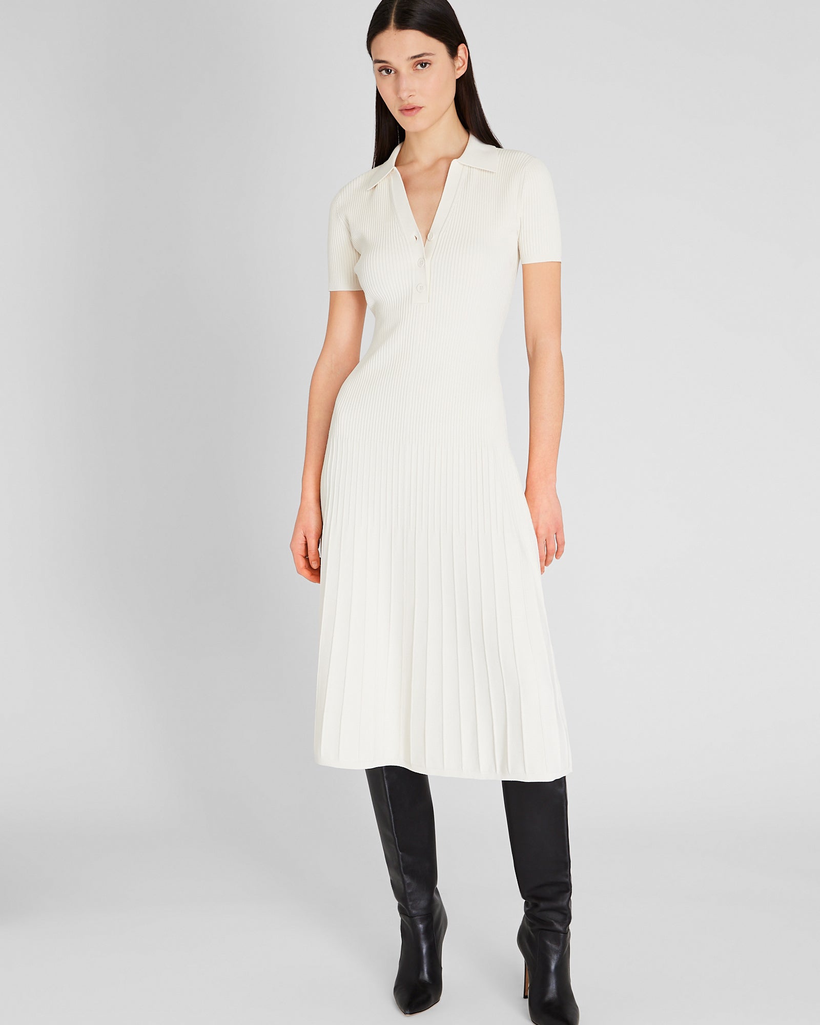 CLUB MONACO - Robe mi-longue à col Johnny - Blanc Cassé