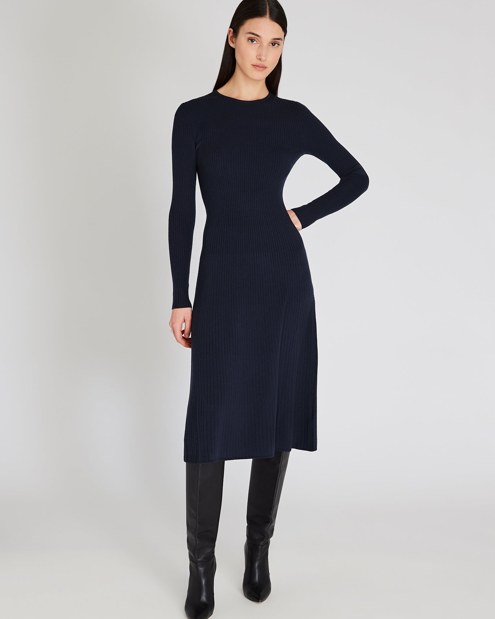 CLUB MONACO - Long-Sleeve Midi Sweater Dress - Twilight Navy