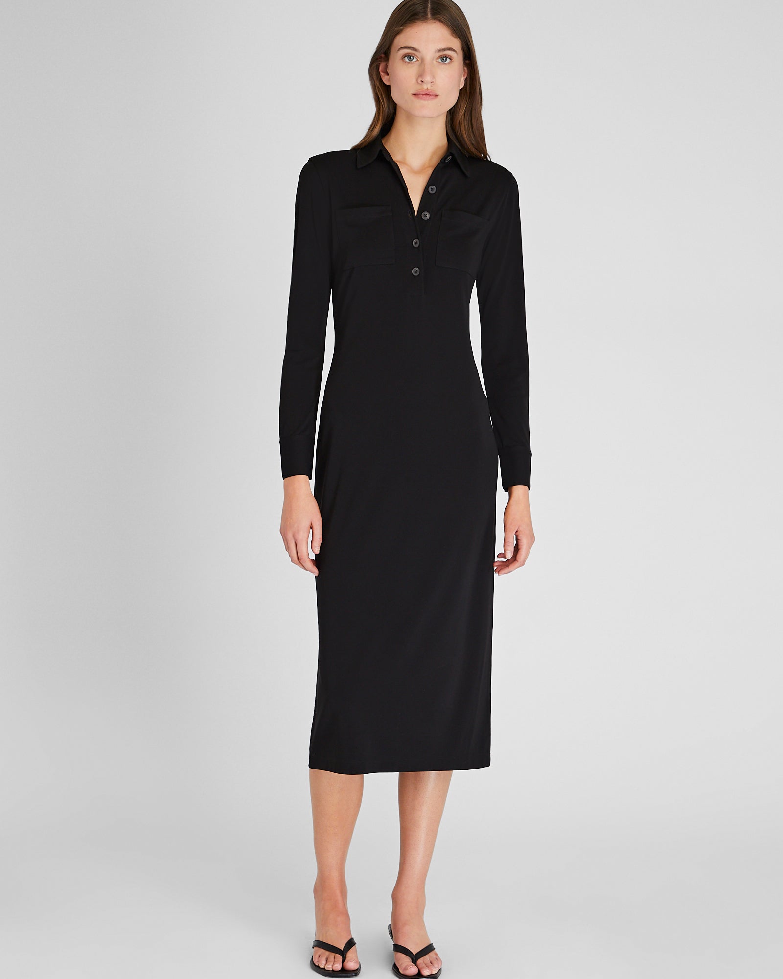 CLUB MONACO - Polo Collar Knit Maxi Dress - Black