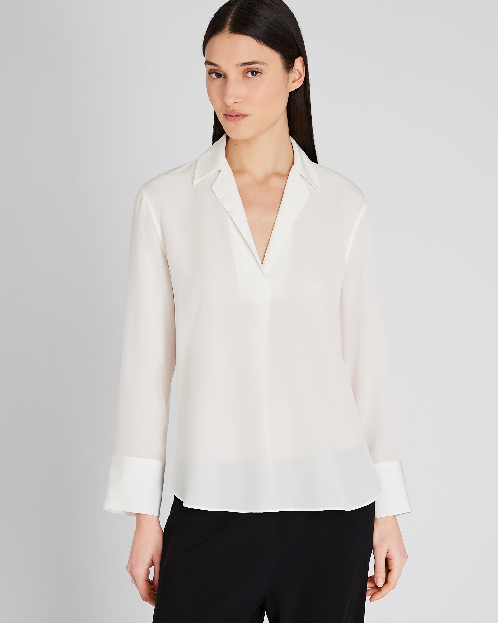 CLUB MONACO - Chemisier en soie à col - Blanc Cassé