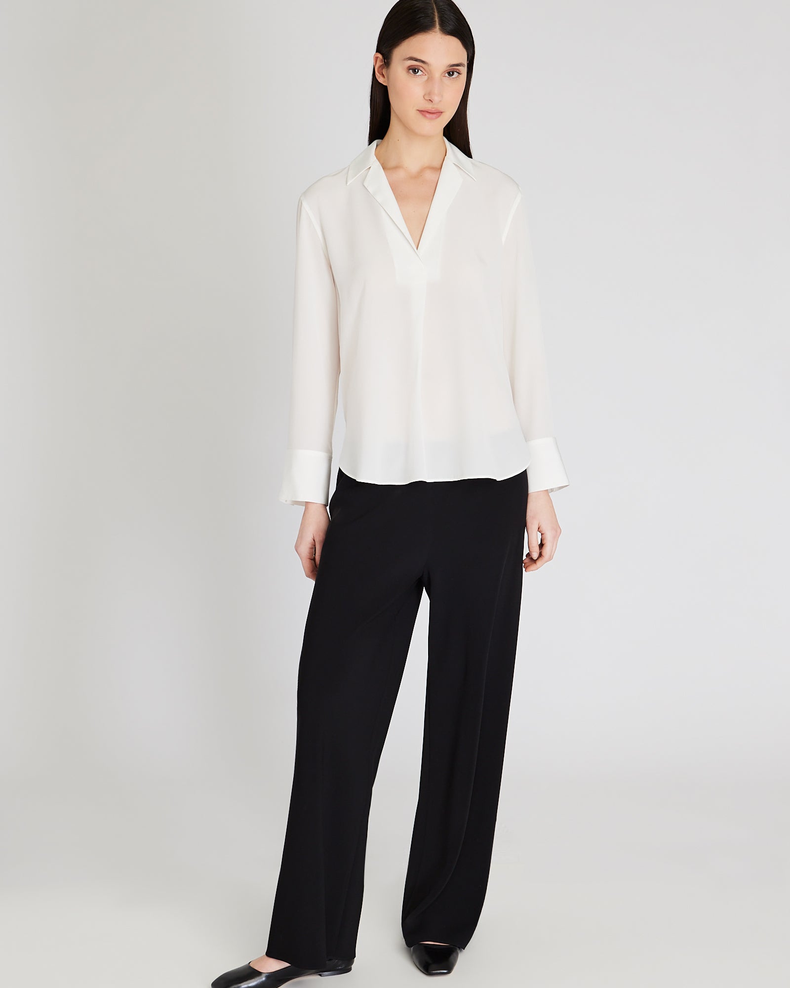CLUB MONACO - Chemisier en soie à col - Blanc Cassé
