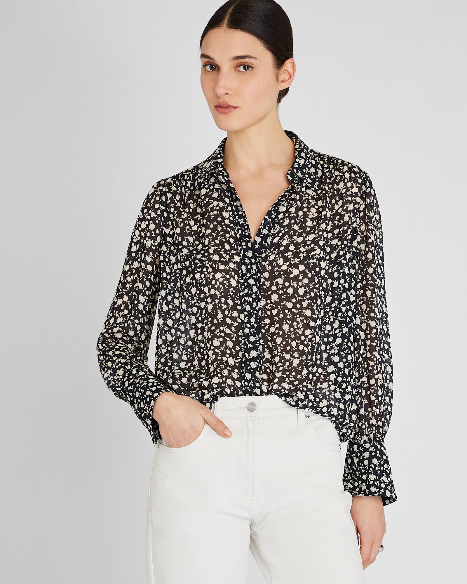 CLUB MONACO - Shirred Shoulder Blouse - Noir