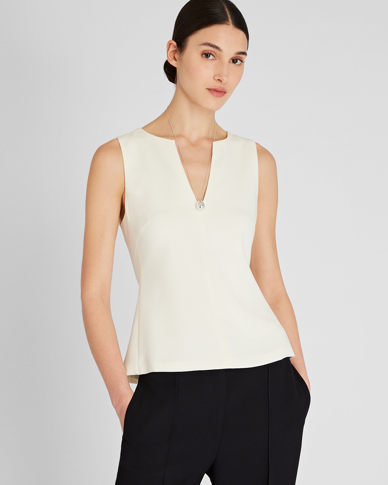 CLUB MONACO - Split Crewneck Crepe Top - Ecru