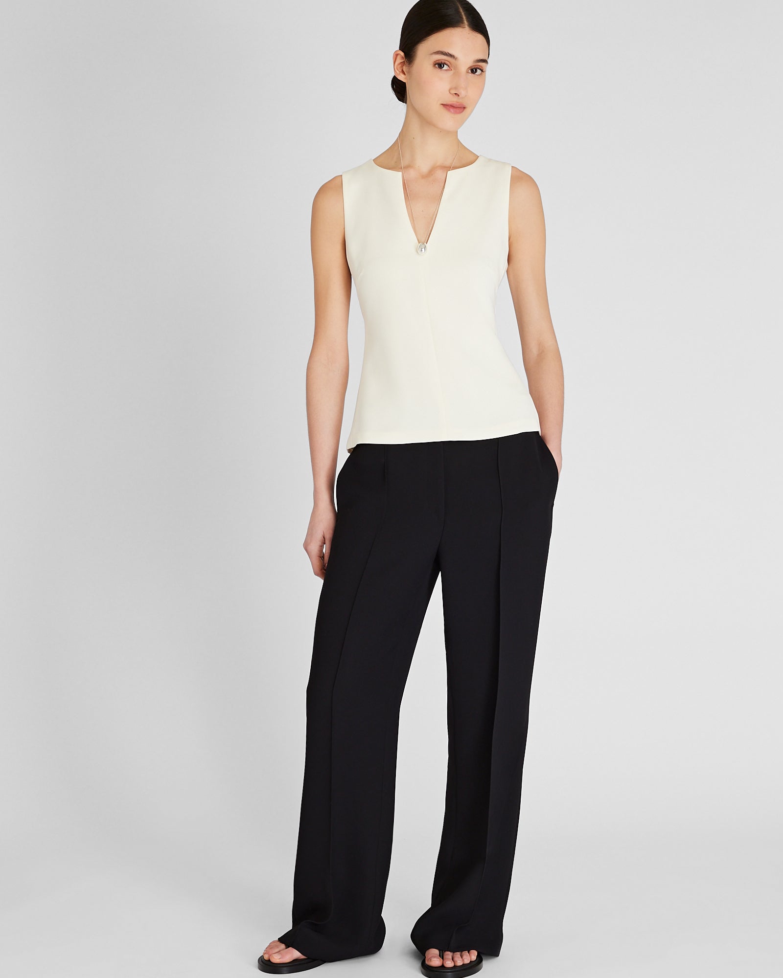 CLUB MONACO - Split Crewneck Crepe Top - Ecru