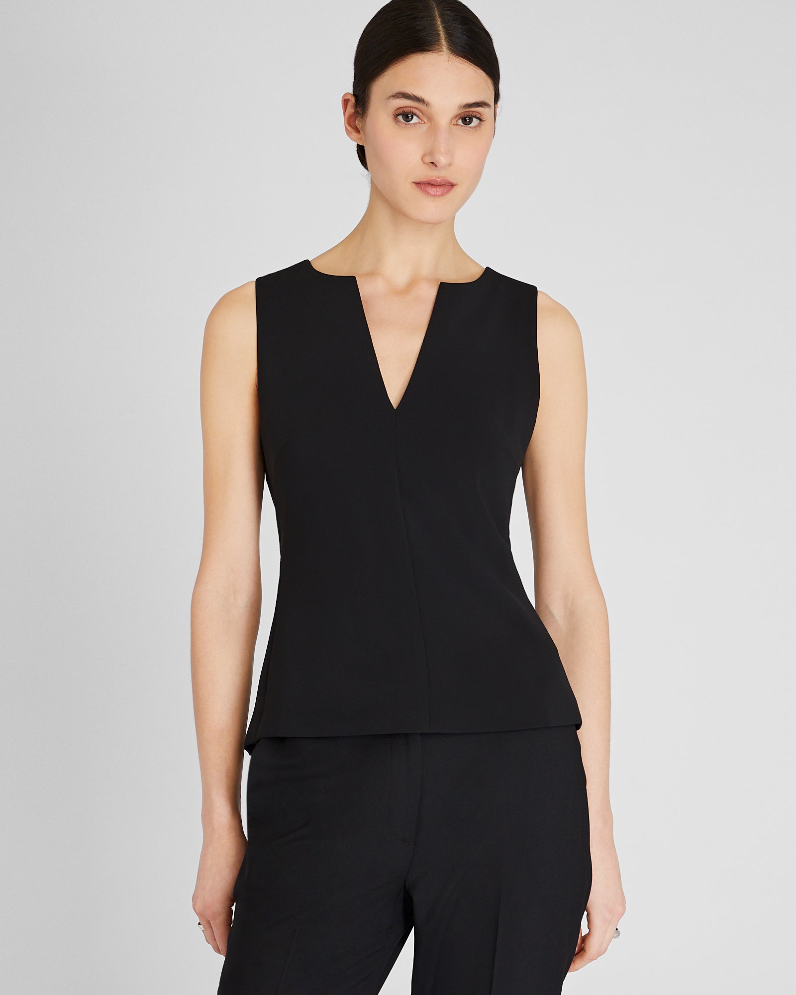 CLUB MONACO - Split Crewneck Crepe Top - Black