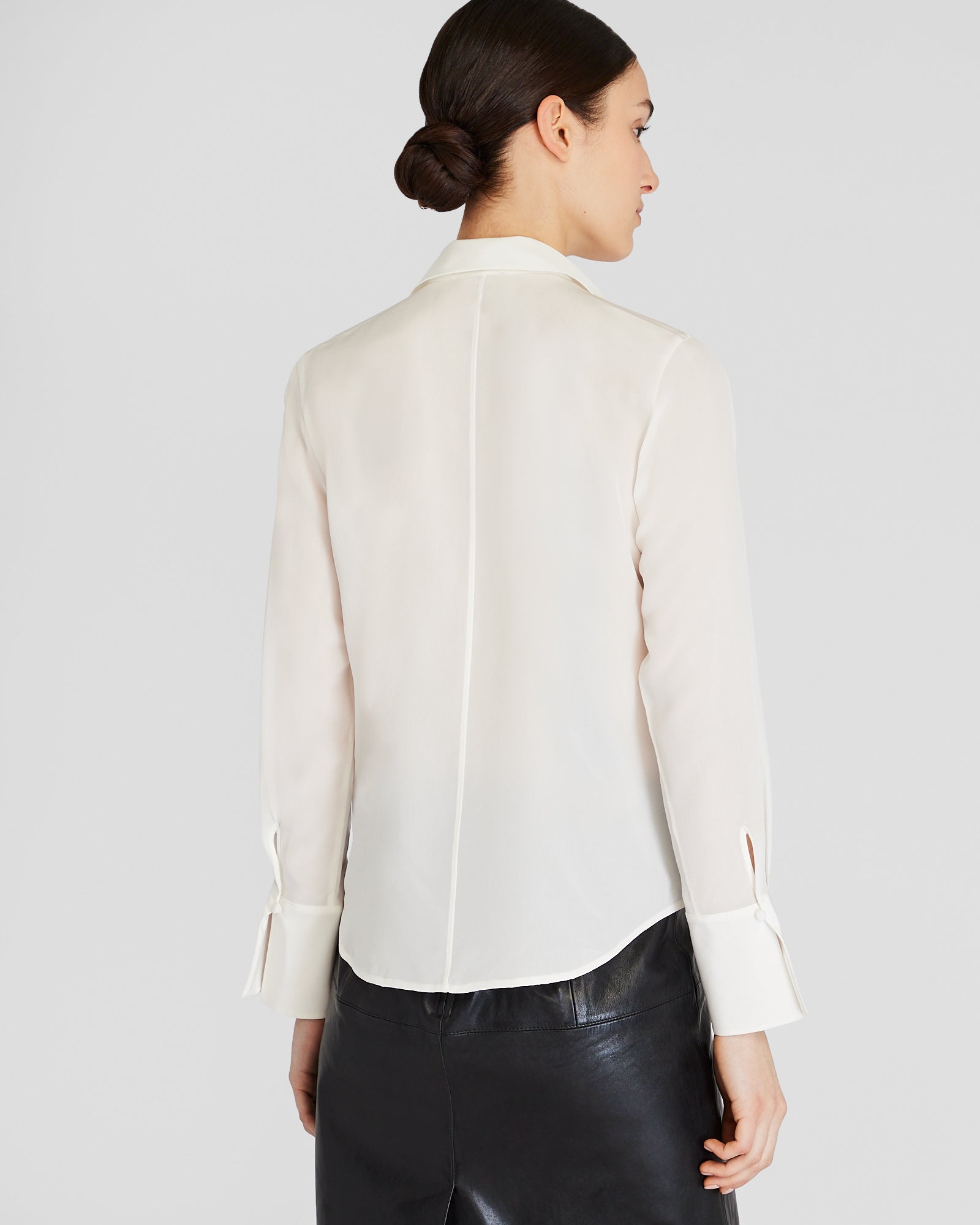 CLUB MONACO - Silk Covered-Button Blouse - White