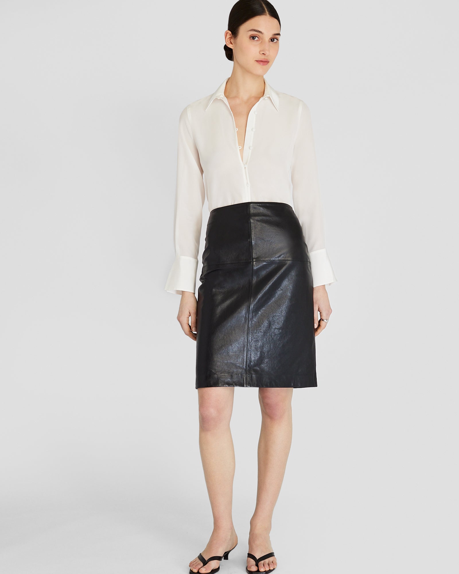 CLUB MONACO - Silk Covered-Button Blouse - White