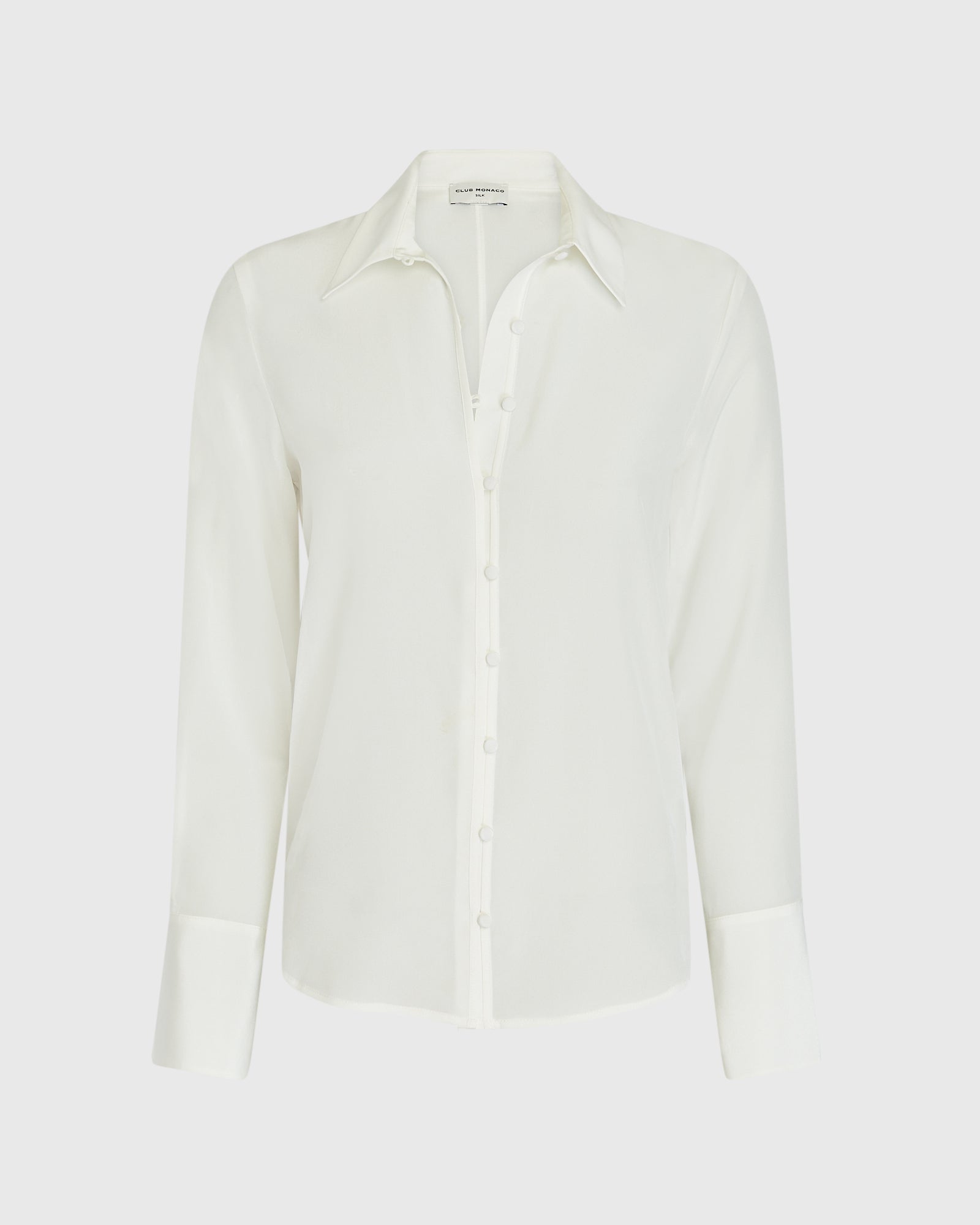 CLUB MONACO - Silk Covered-Button Blouse - White