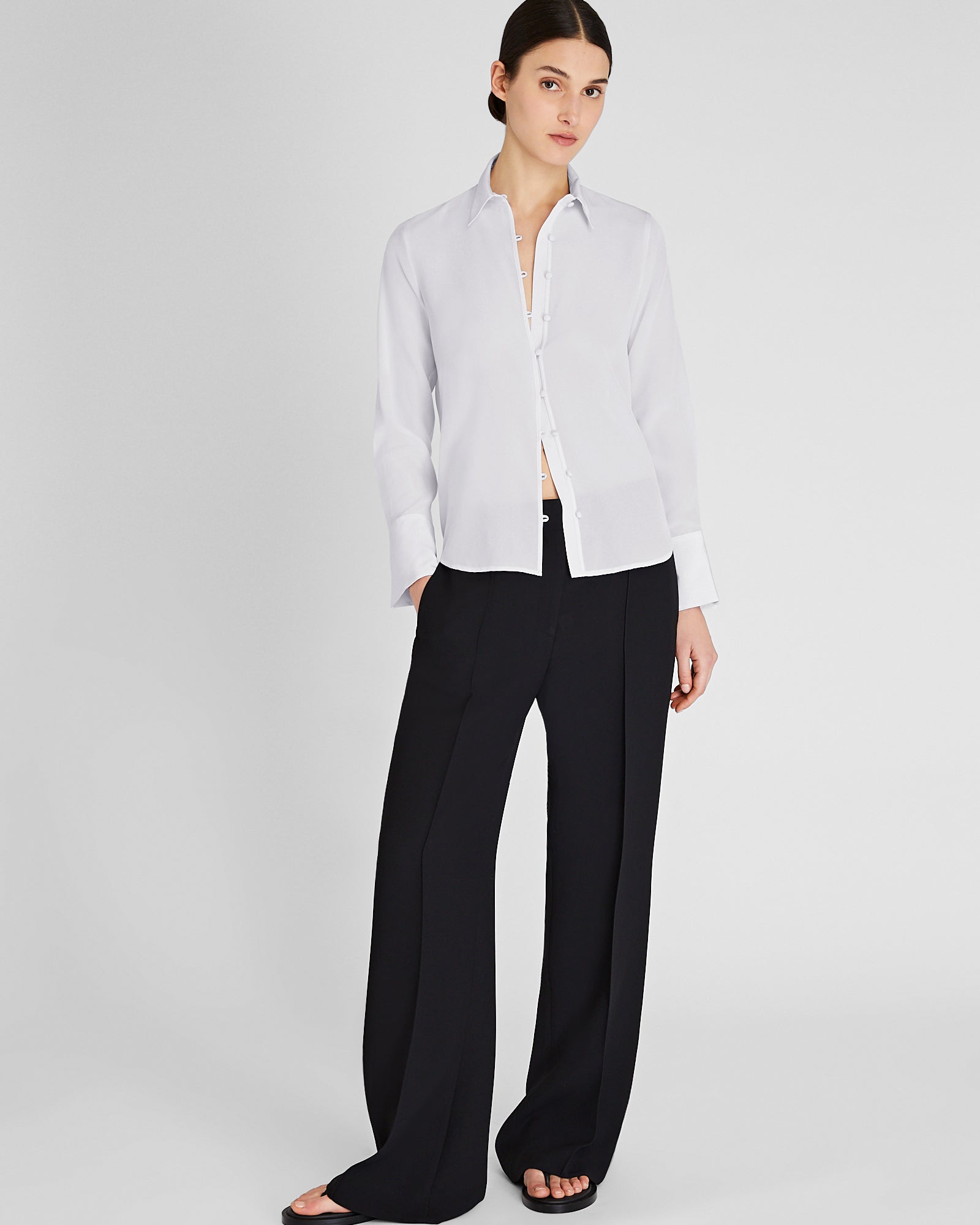 CLUB MONACO - Silk Covered-Button Blouse - Lumière du ciel