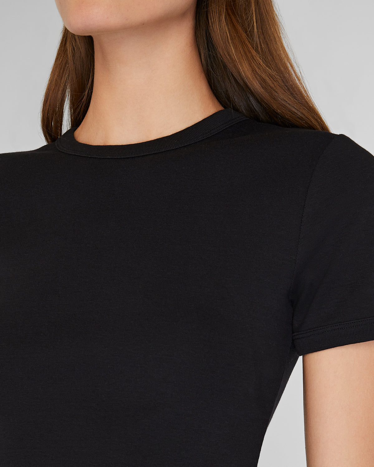 Women's Black Compact Micro Rib Tee | Club Monaco CA