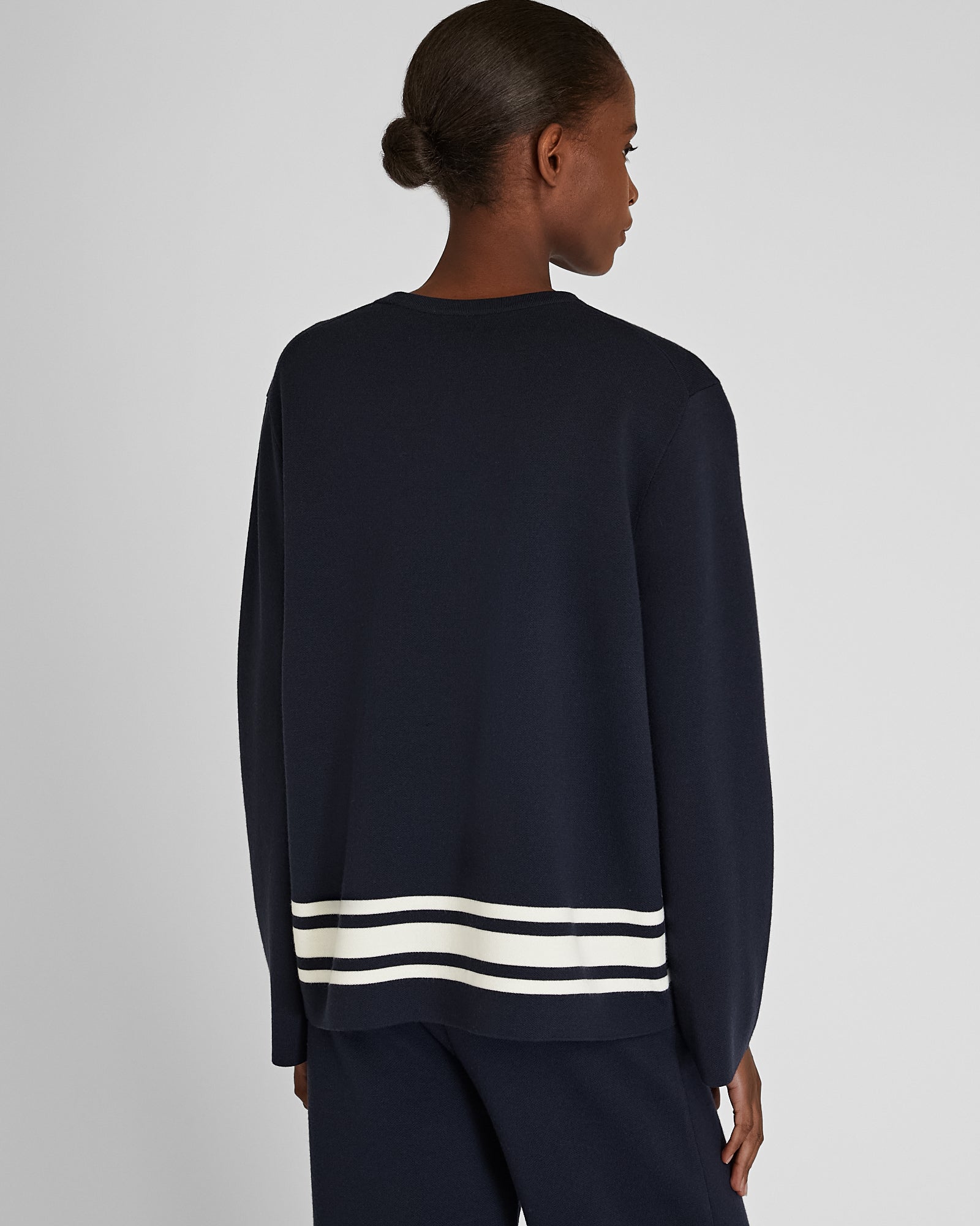 CLUB MONACO - Chandail à rayures bordées en tricot double - Marine crépusculaire