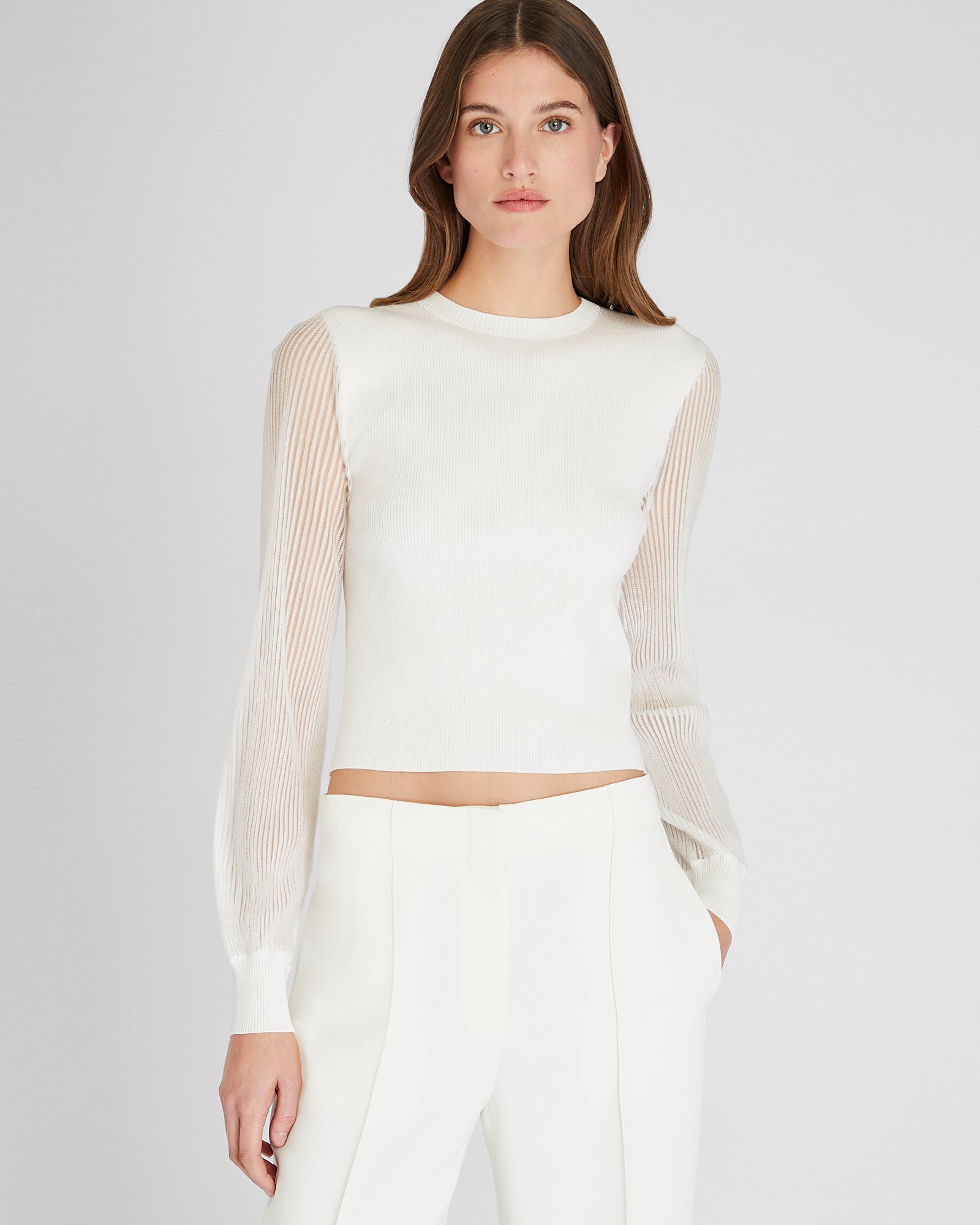 CLUB MONACO - Sheer Sleeve Crewneck Sweater - Cream