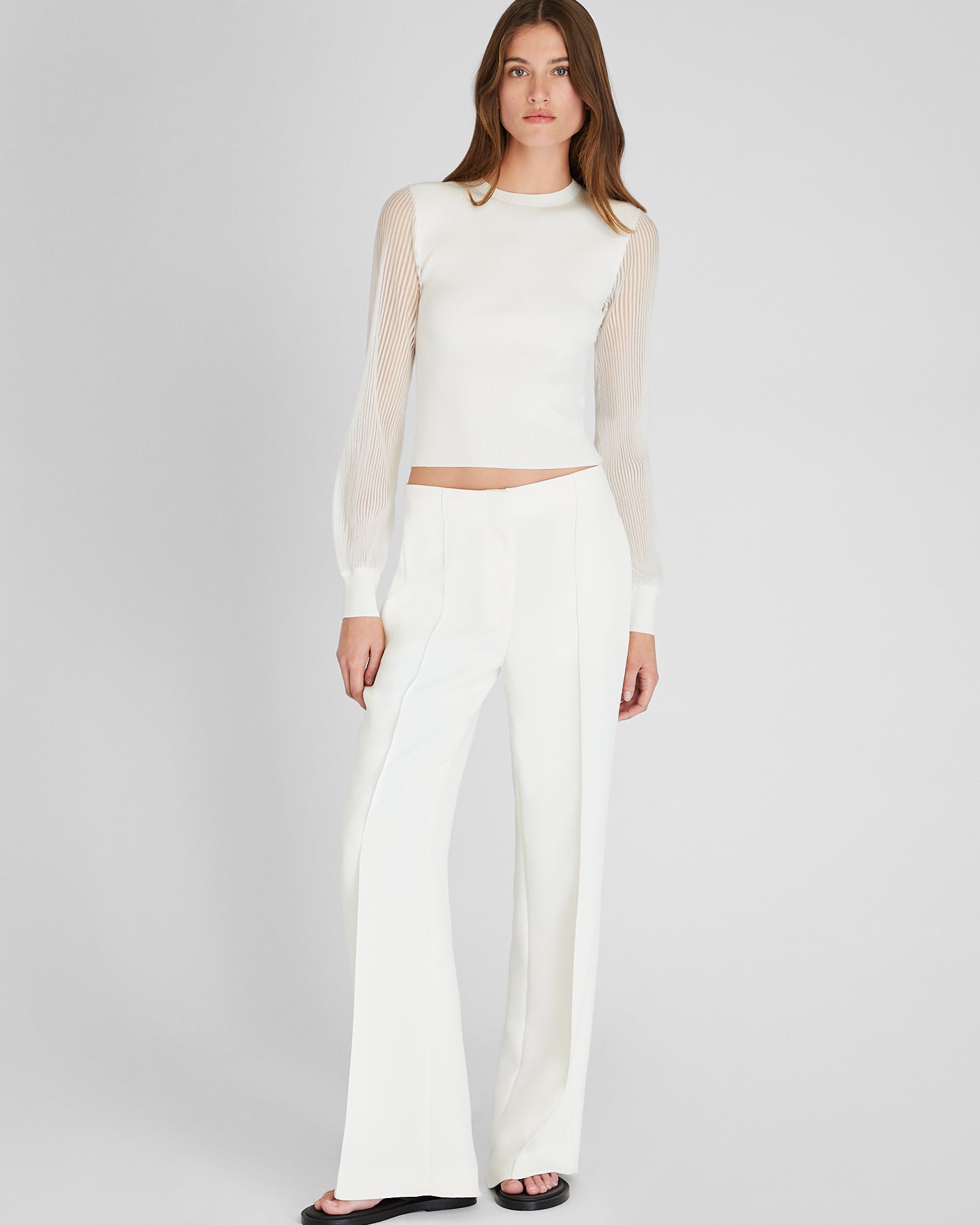 CLUB MONACO - Sheer Sleeve Crewneck Sweater - Cream