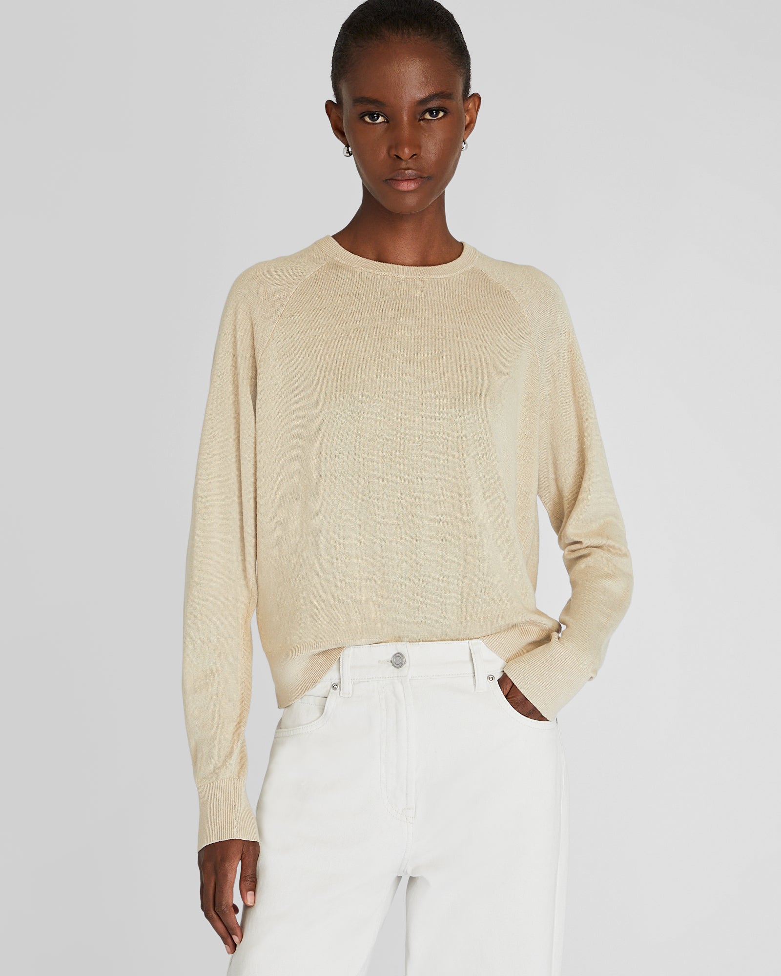CLUB MONACO - Pull ras du cou raglan en lin - Bronzage clair