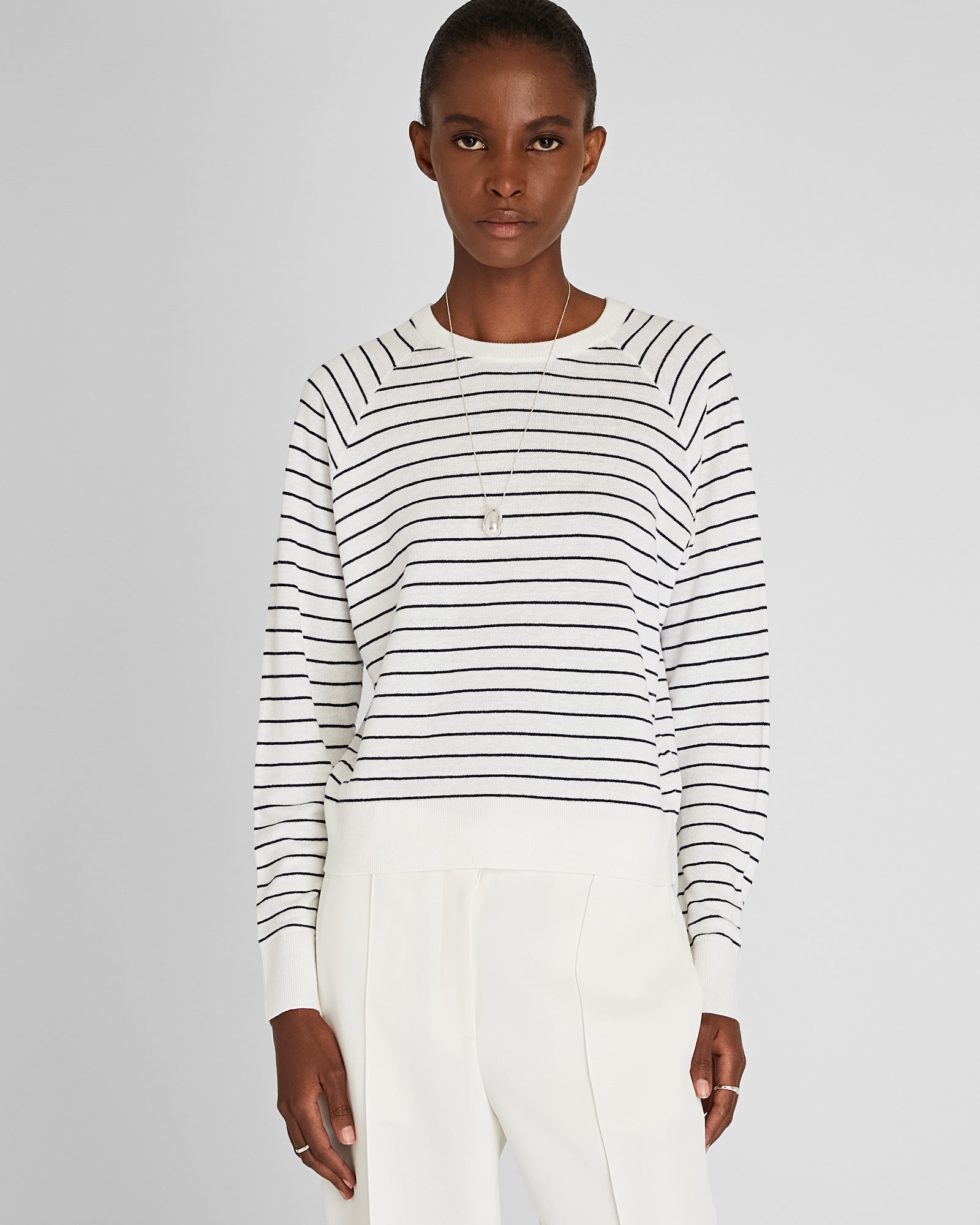 CLUB MONACO - Linen Raglan Crew Neck Sweater - White