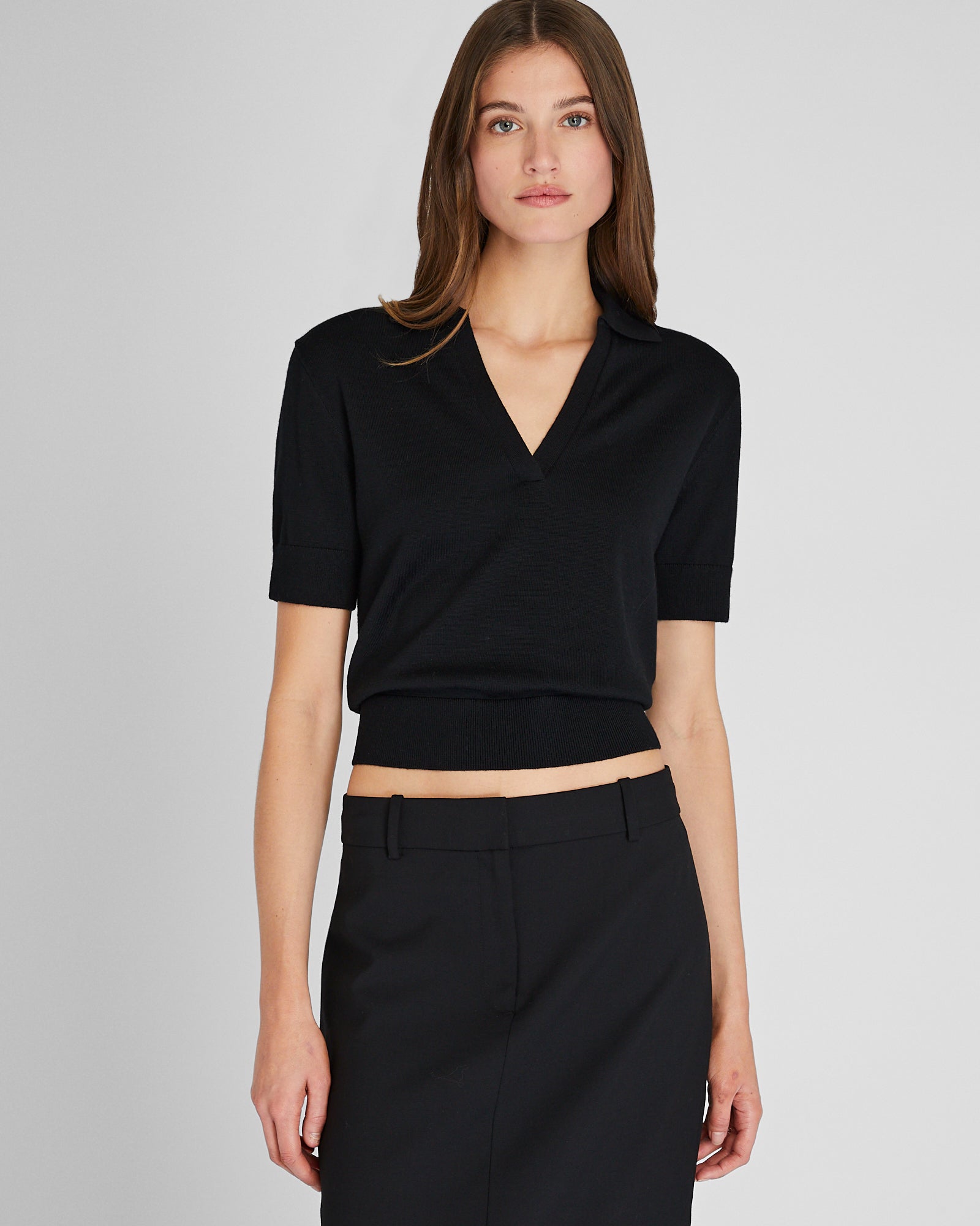 CLUB MONACO - Short-Sleeve Johnny Collar Sweater - Black