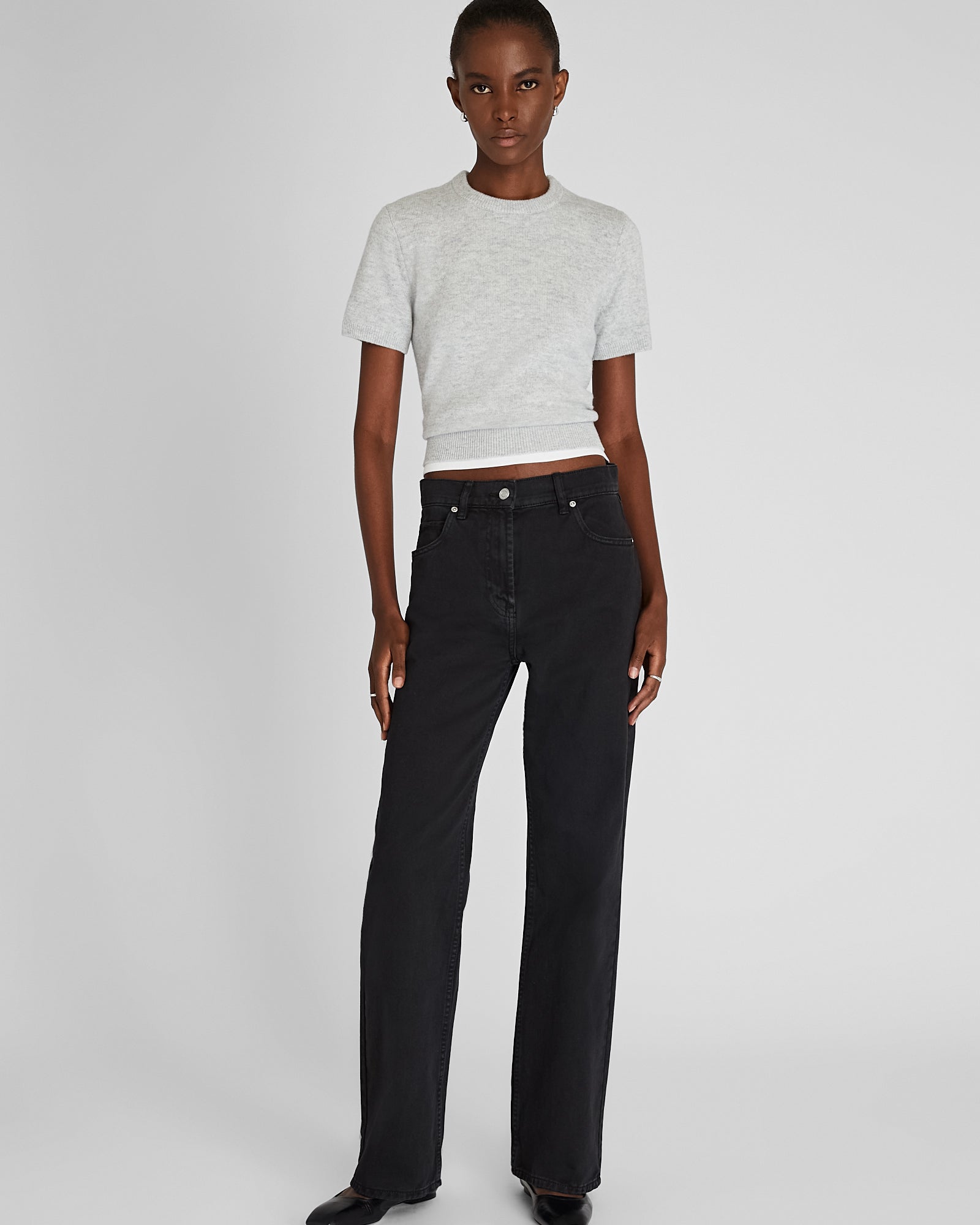 CLUB MONACO - Cashmere Blend Shrunken Crew Neck Sweater - Light Grey