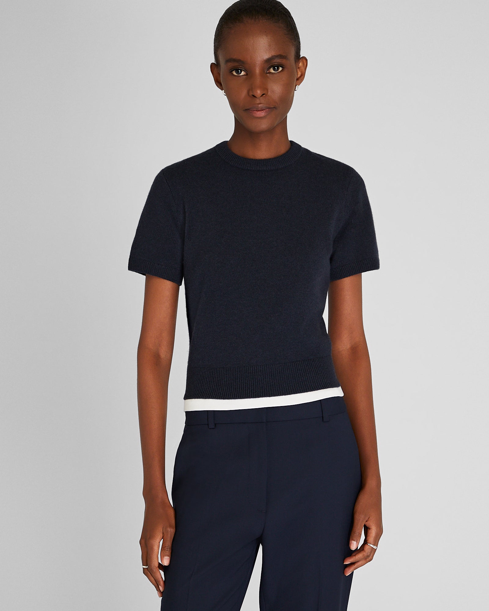 CLUB MONACO - Cashmere Blend Shrunken Crew Neck Sweater - Twilight Navy