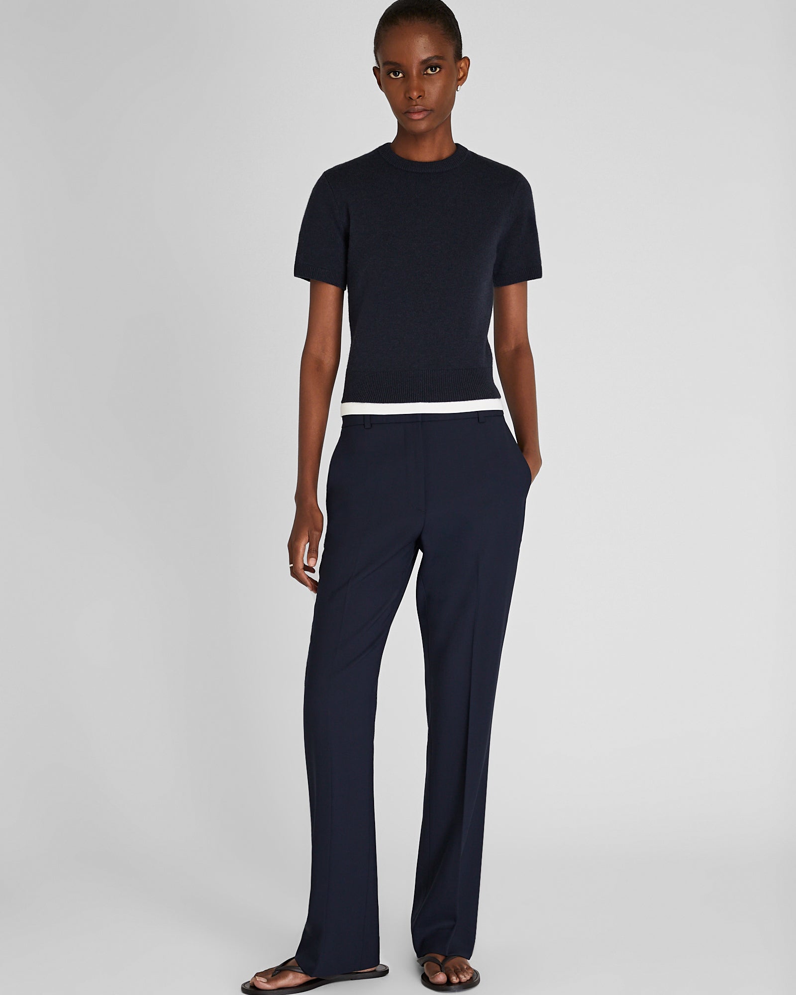 CLUB MONACO - Cashmere Blend Shrunken Crew Neck Sweater - Twilight Navy