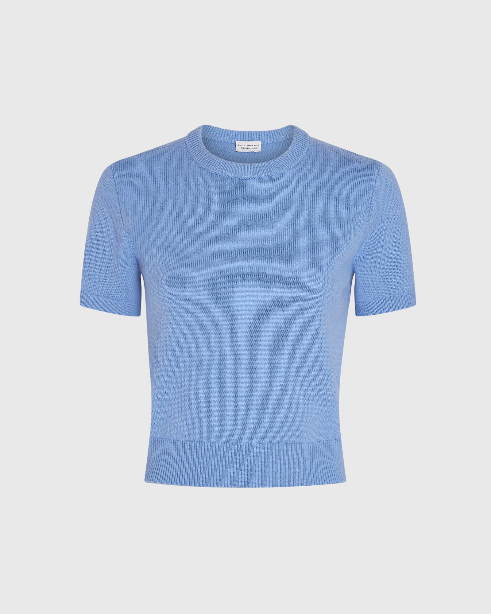 CLUB MONACO - Chandail court ajusté à col rond en mélange de cachemire et manches courtes - Bleu De France