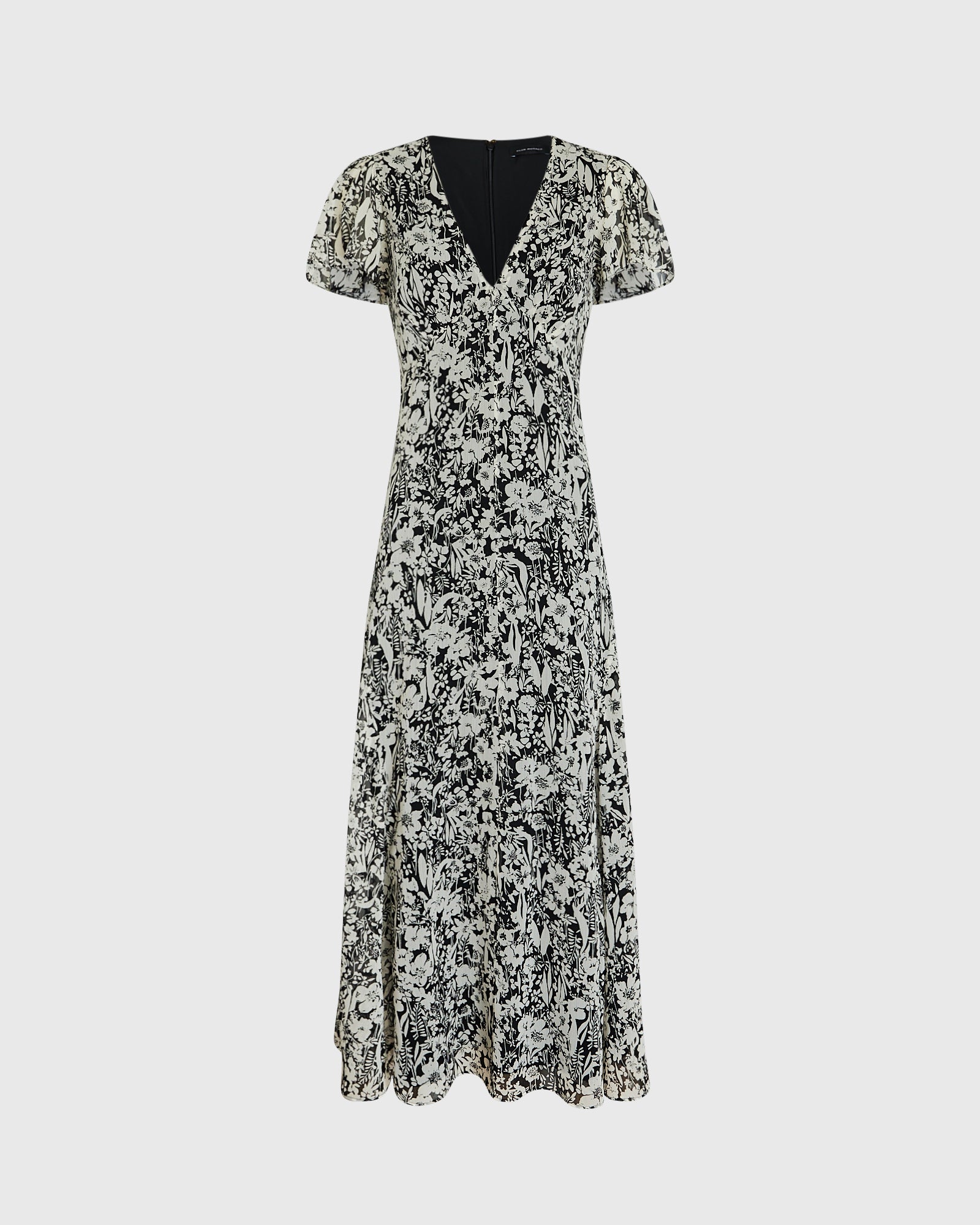 CLUB MONACO - Flutter Sleeve Midi Dress - Grand imprimé noir