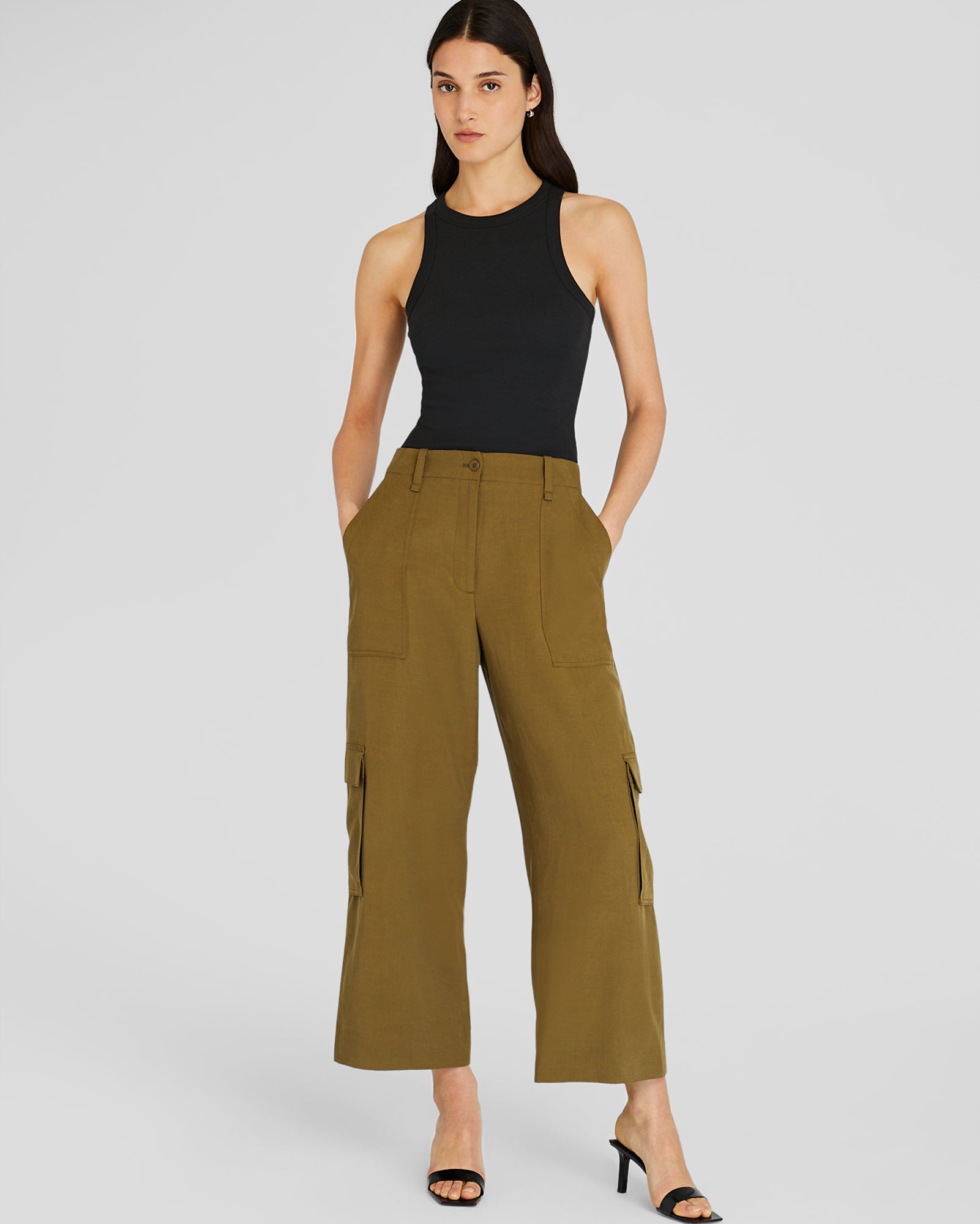 CLUB MONACO - Pantalon cargo patte de boutonnage - Olive foncée