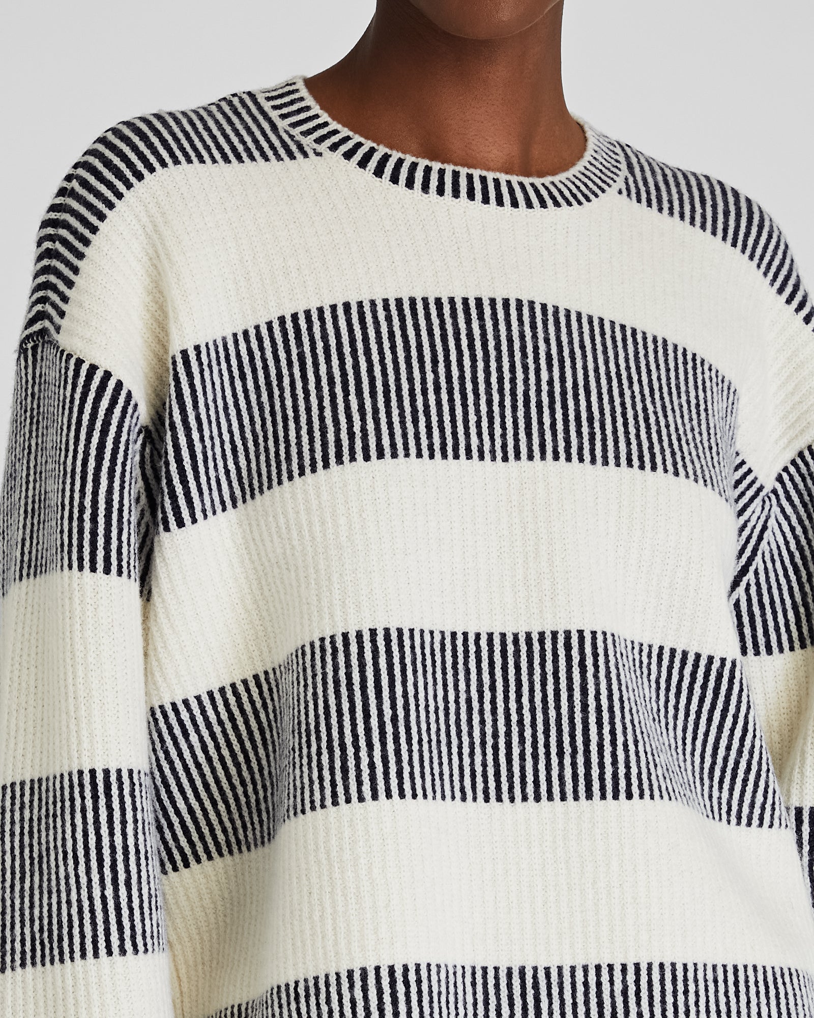 CLUB MONACO - Striped Crewneck Sweater - Cream Pearl