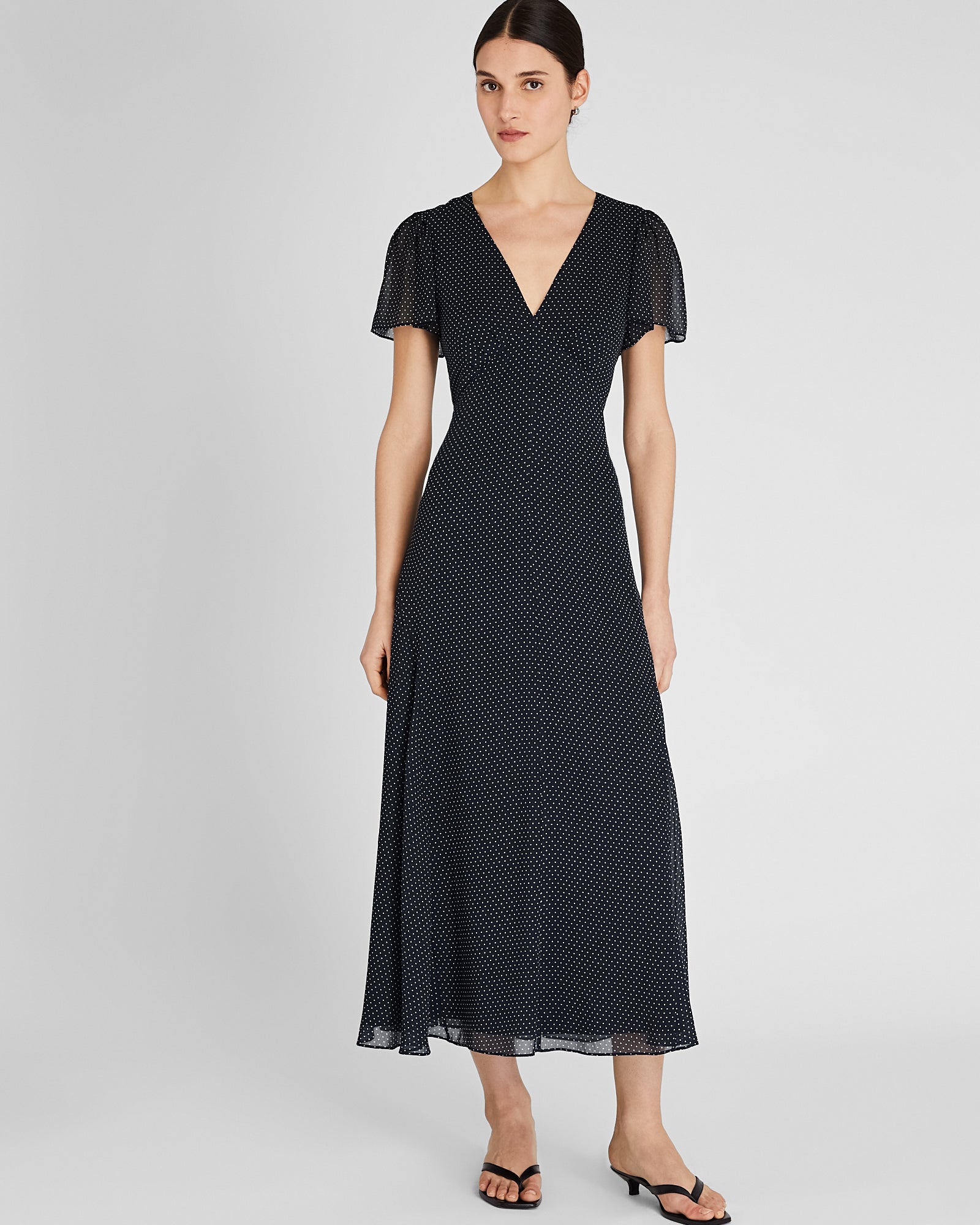 CLUB MONACO - Flutter Sleeve Midi Dress - Navy Base