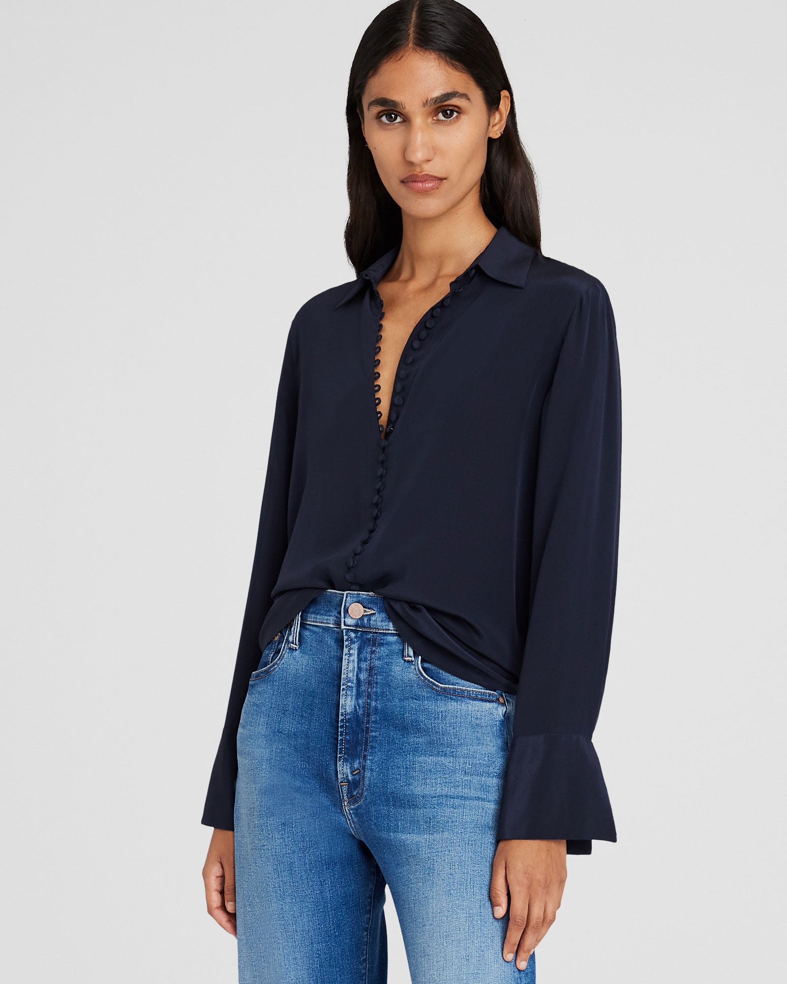 CLUB MONACO - Chemise en soie Helek - Marine