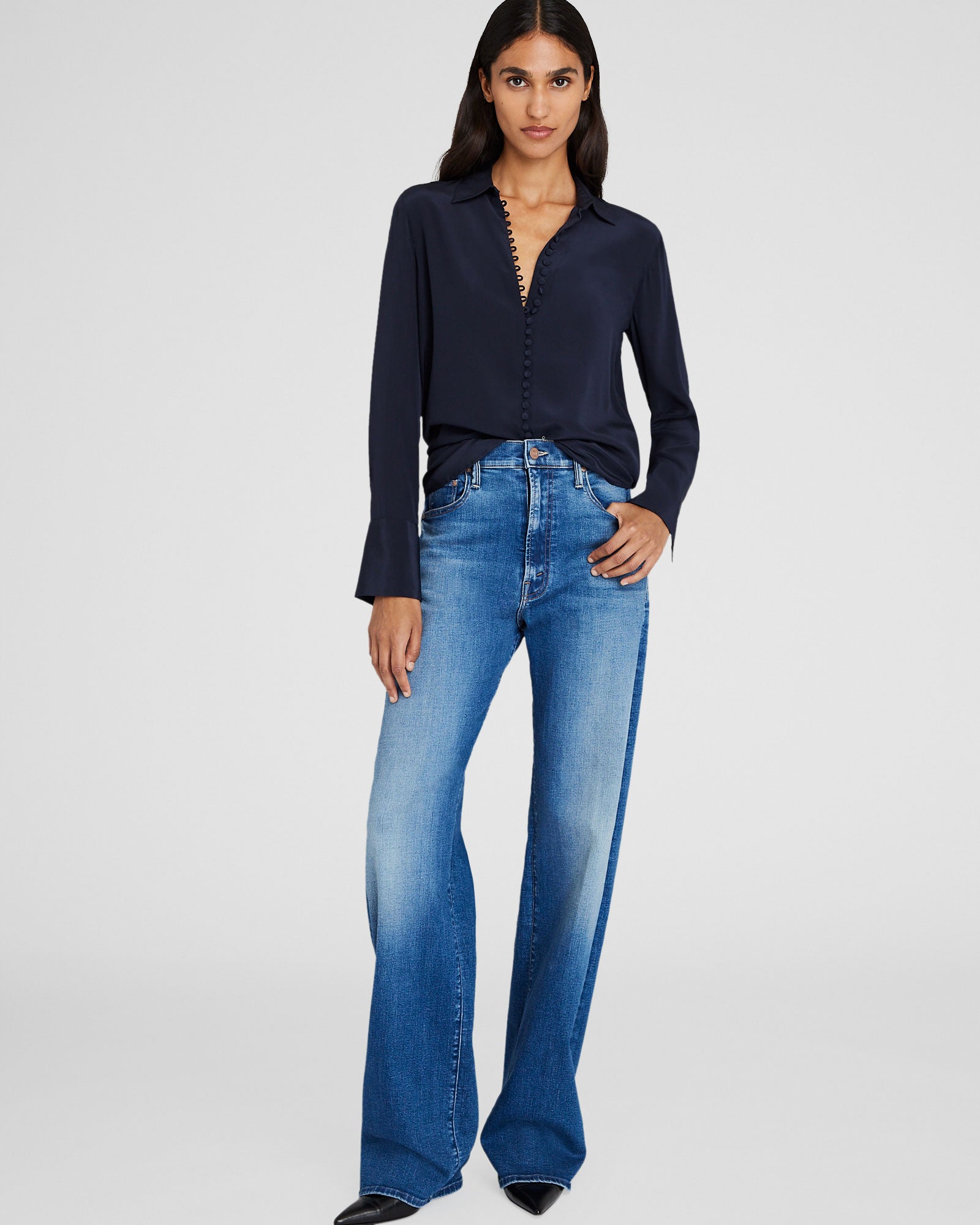CLUB MONACO - Chemise en soie Helek - Marine