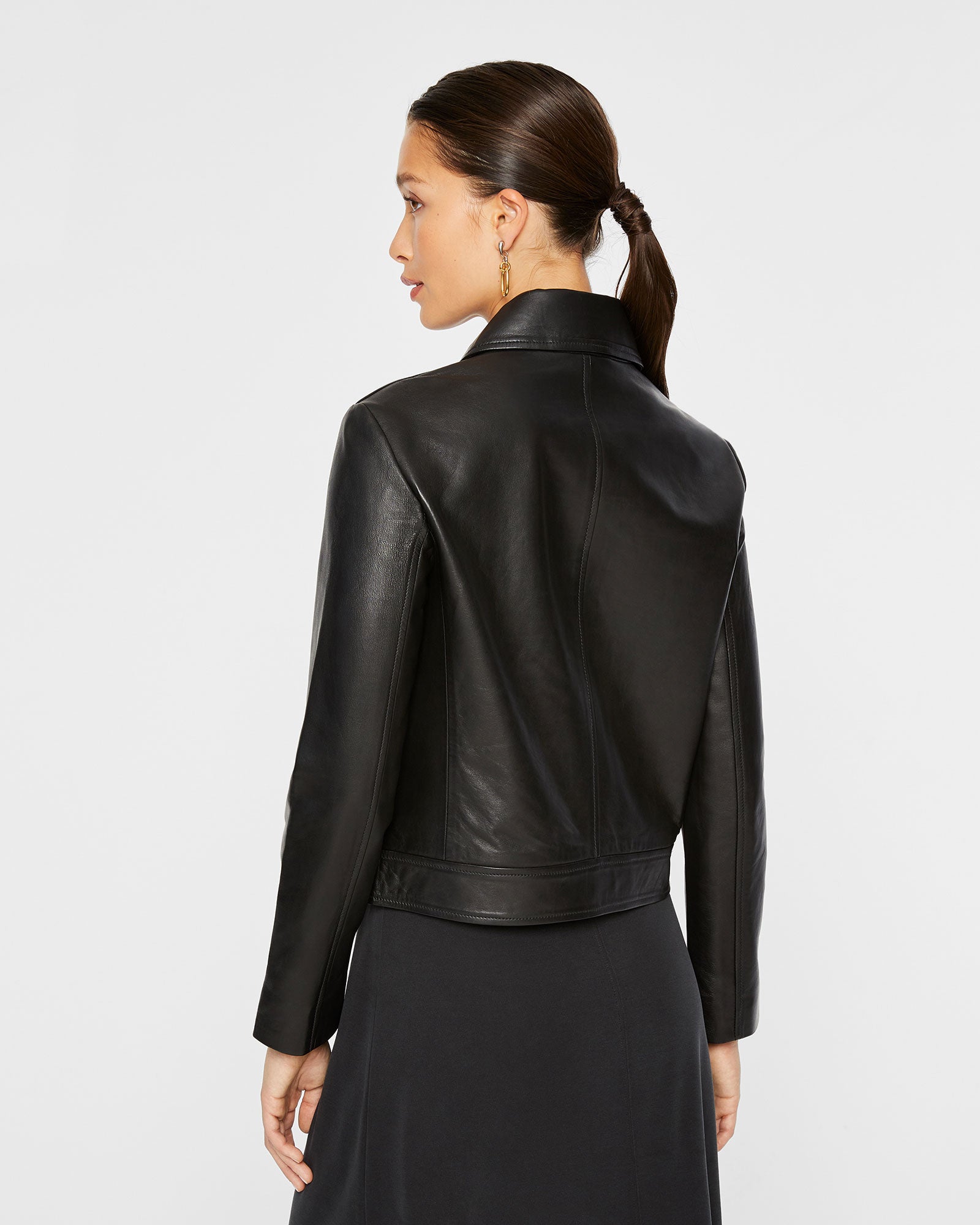 CLUB MONACO - Veste courte en cuir - Noir
