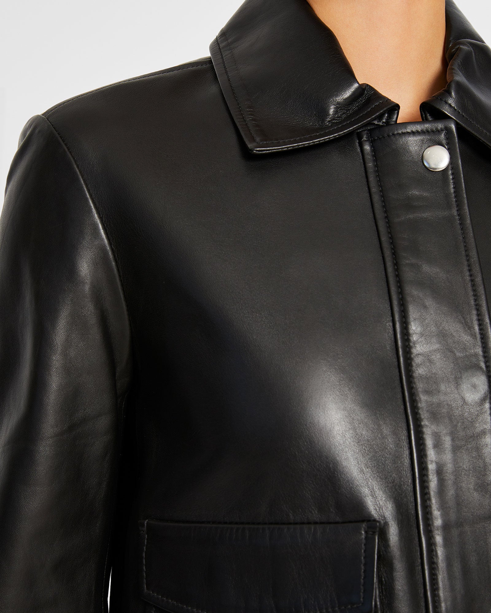 CLUB MONACO - Cropped Leather Jacket - Black