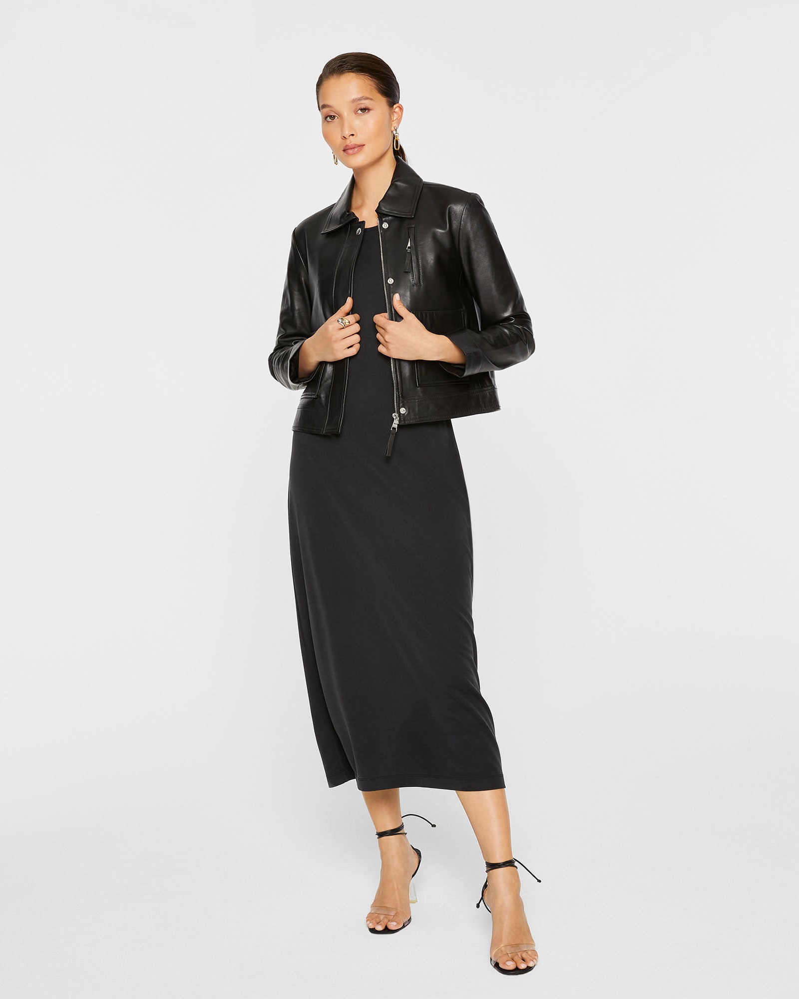 CLUB MONACO - Cropped Leather Jacket - Black