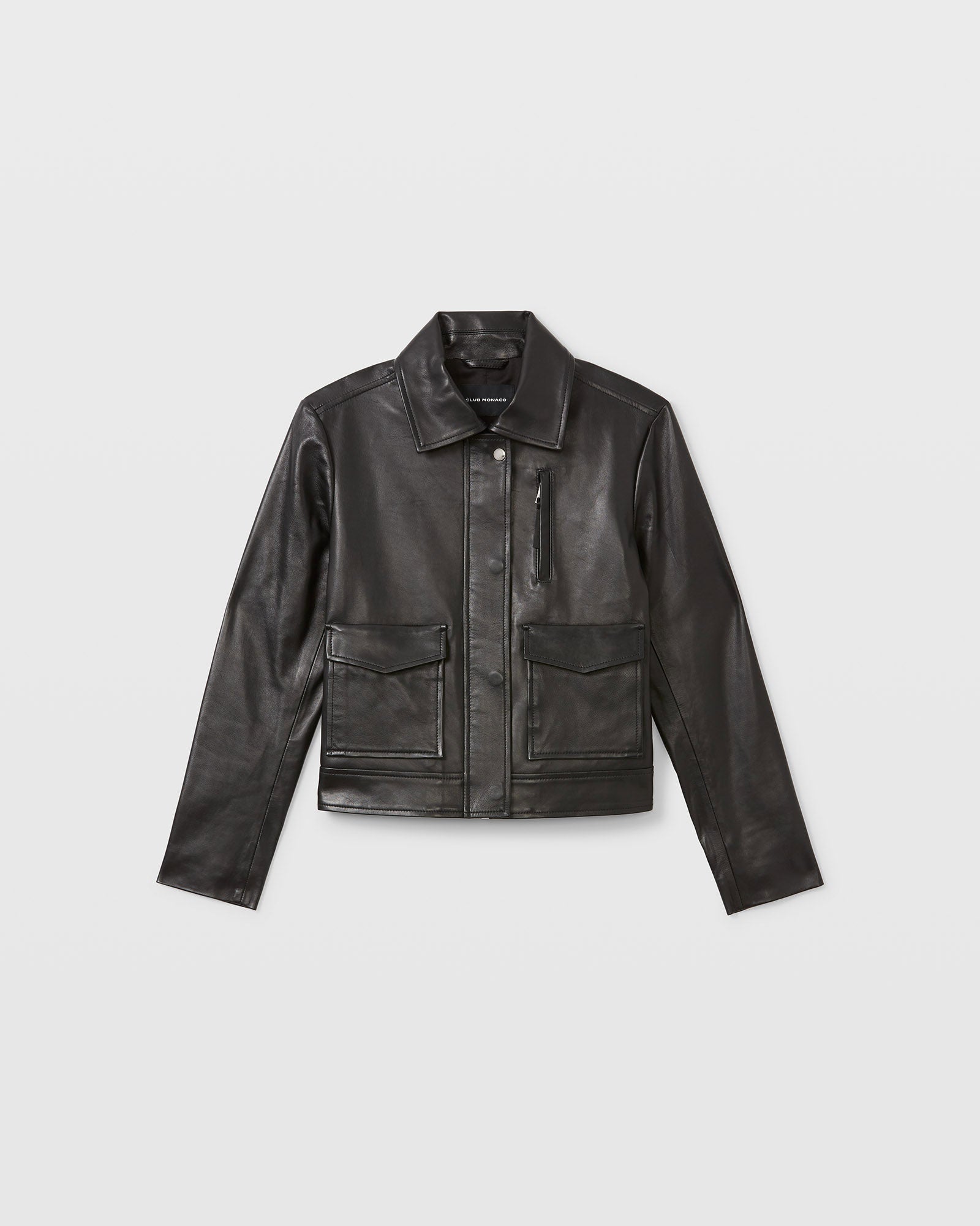 CLUB MONACO - Cropped Leather Jacket - Black