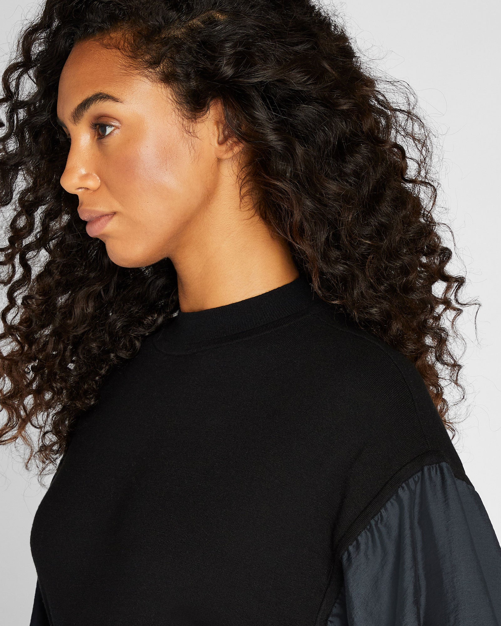 CLUB MONACO - Woven Sleeve Crewneck Sweater - Black