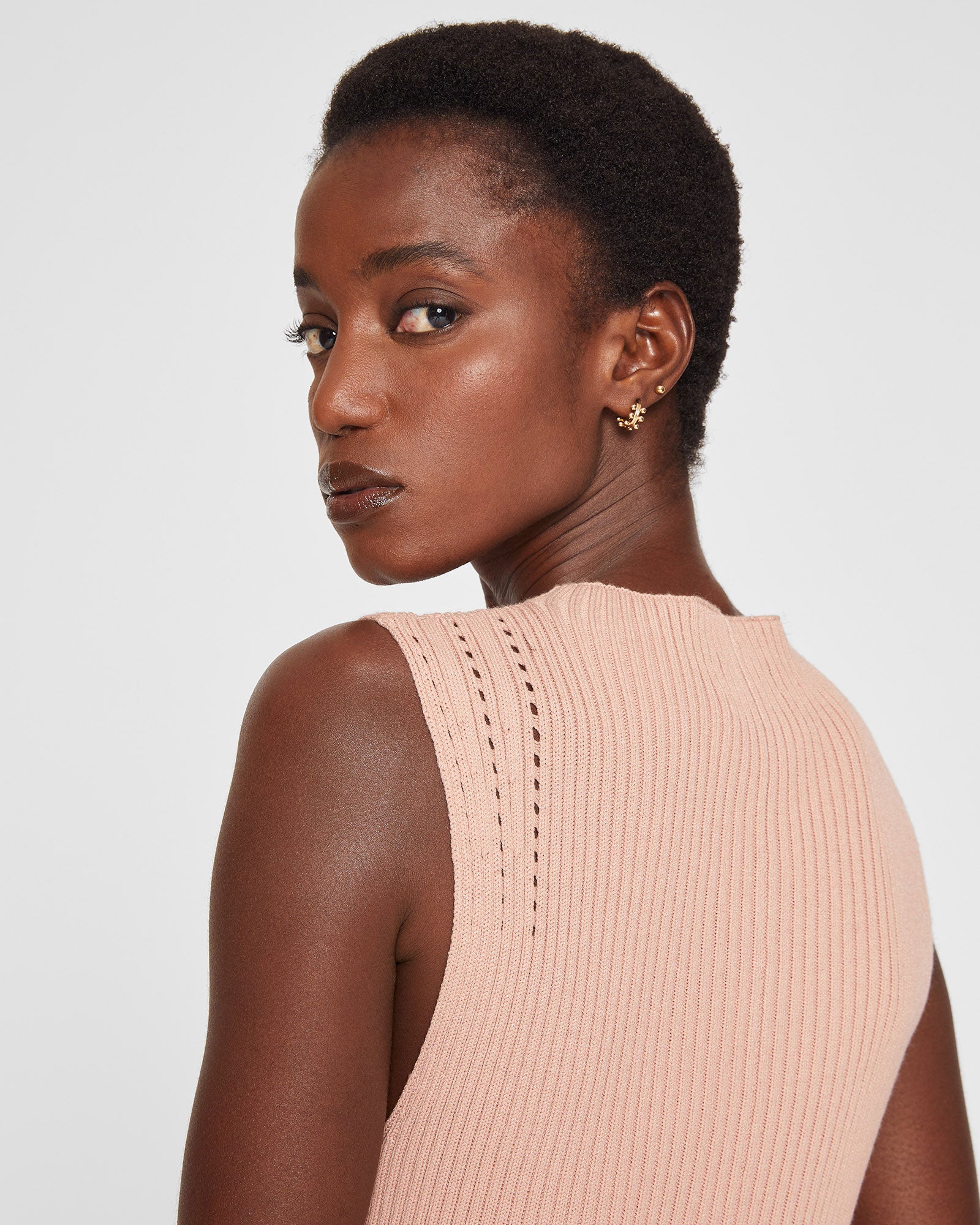 CLUB MONACO - Robe pointelle côtelée sans manches - Rose