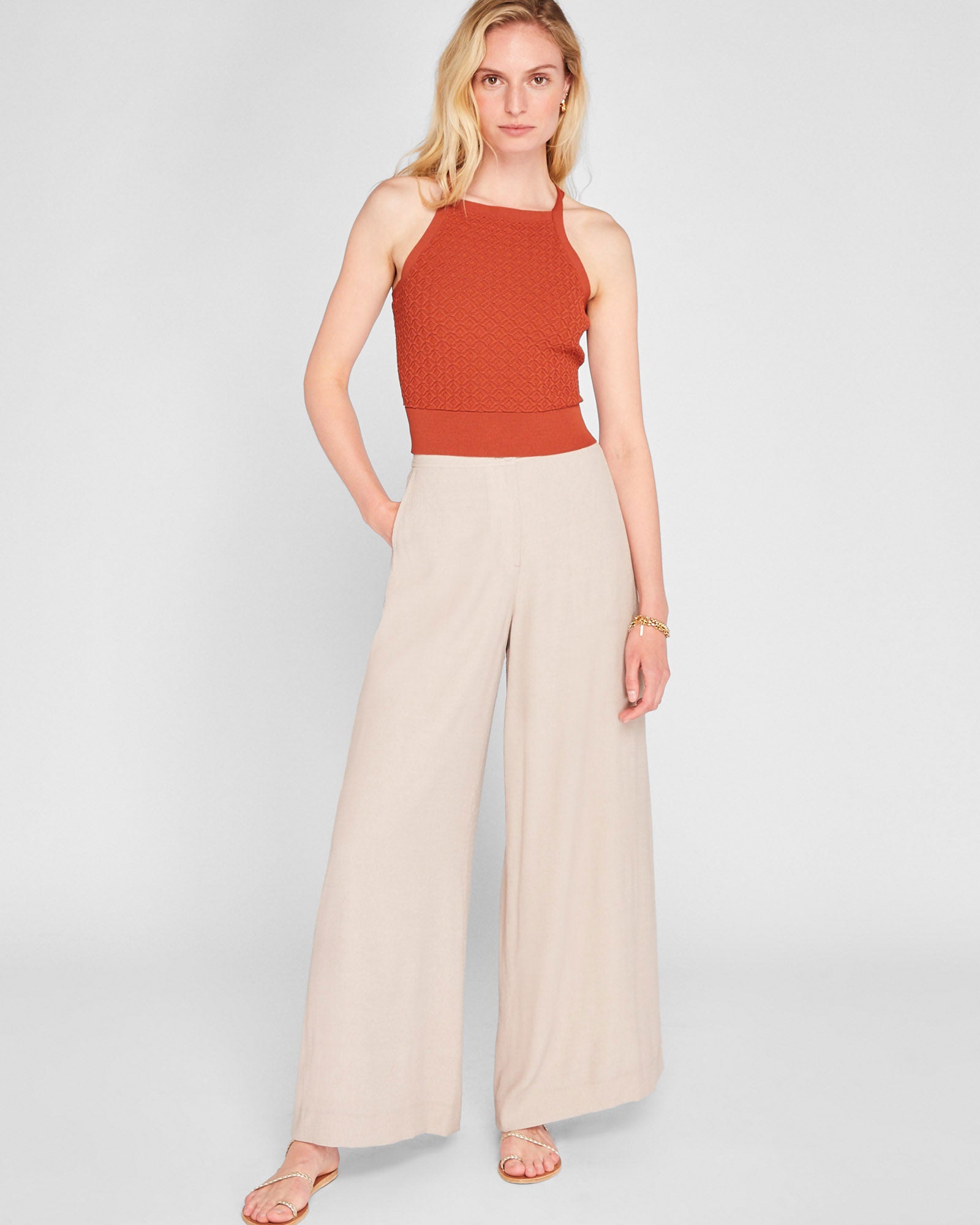 CLUB MONACO - Pantalon froissé - Gris Clair